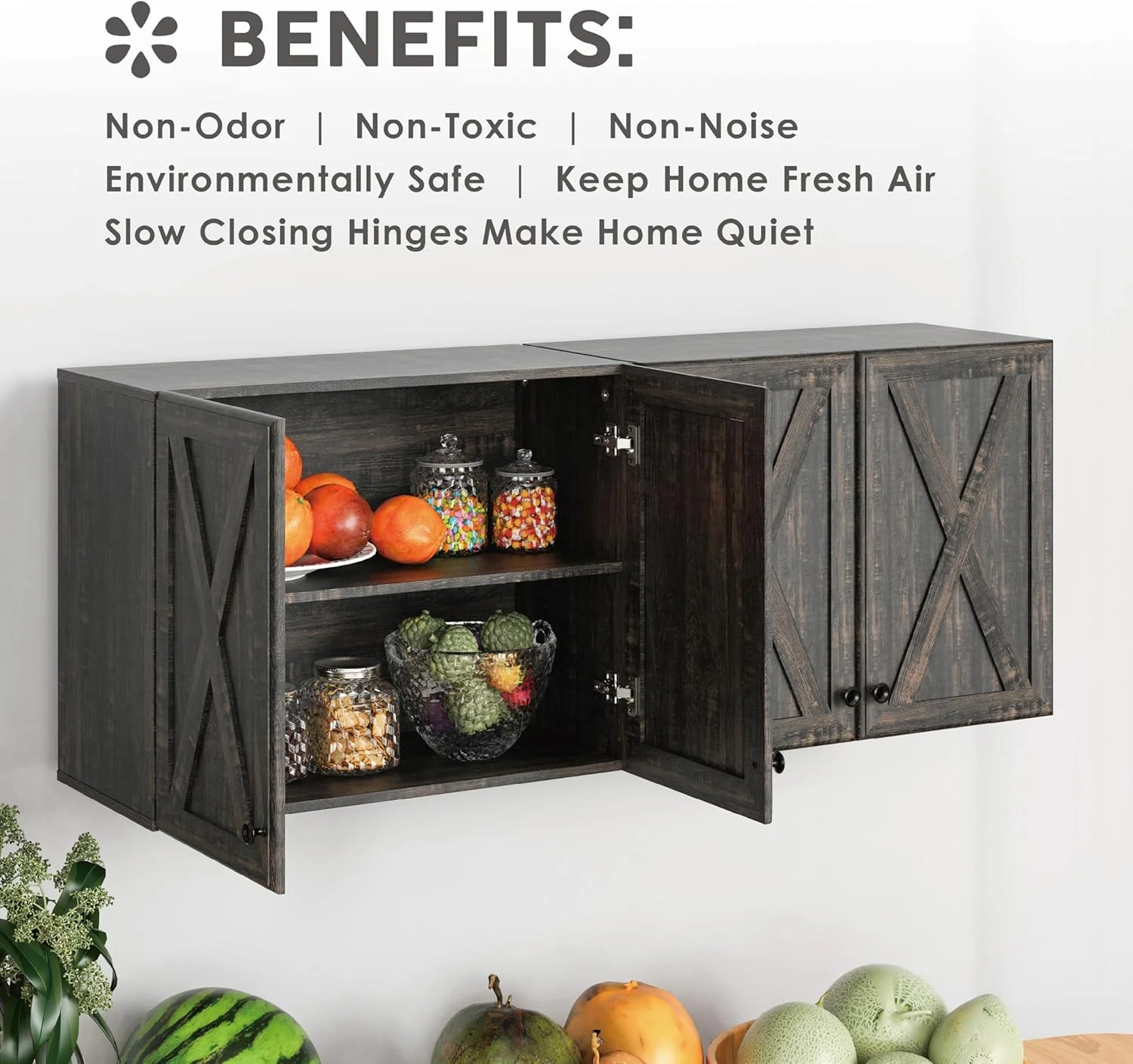 Wall Storage Cabinets - Farmhouse Kitchen Laundry White Wall Mounted Cabinets with 3 Doors and Shelves, 35inch Wide - Image 17
