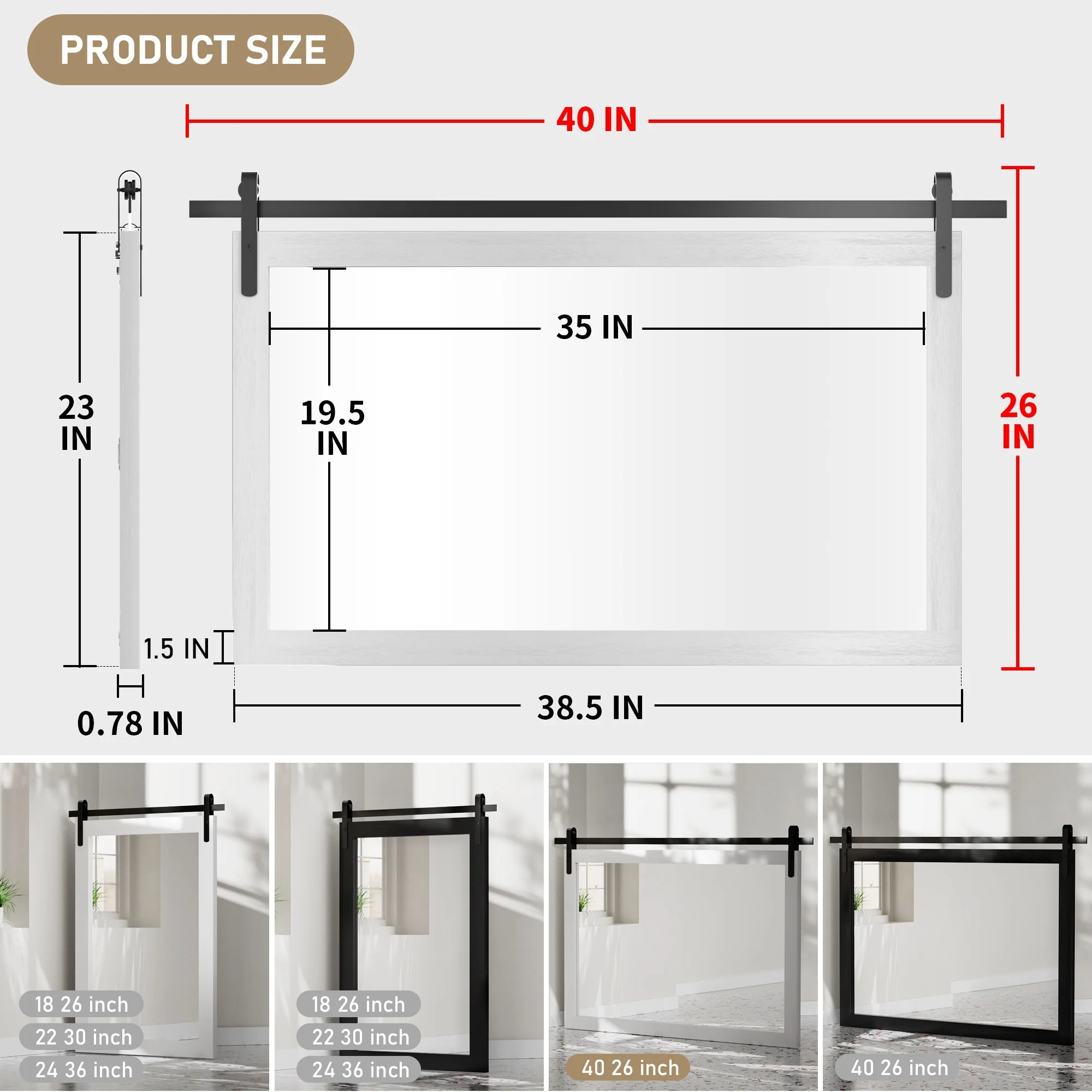 Modern Rectangular Wall Mirror with Wood Frame, Bathroom and Barn Door Mirror, Multiple Sizes - Image 33