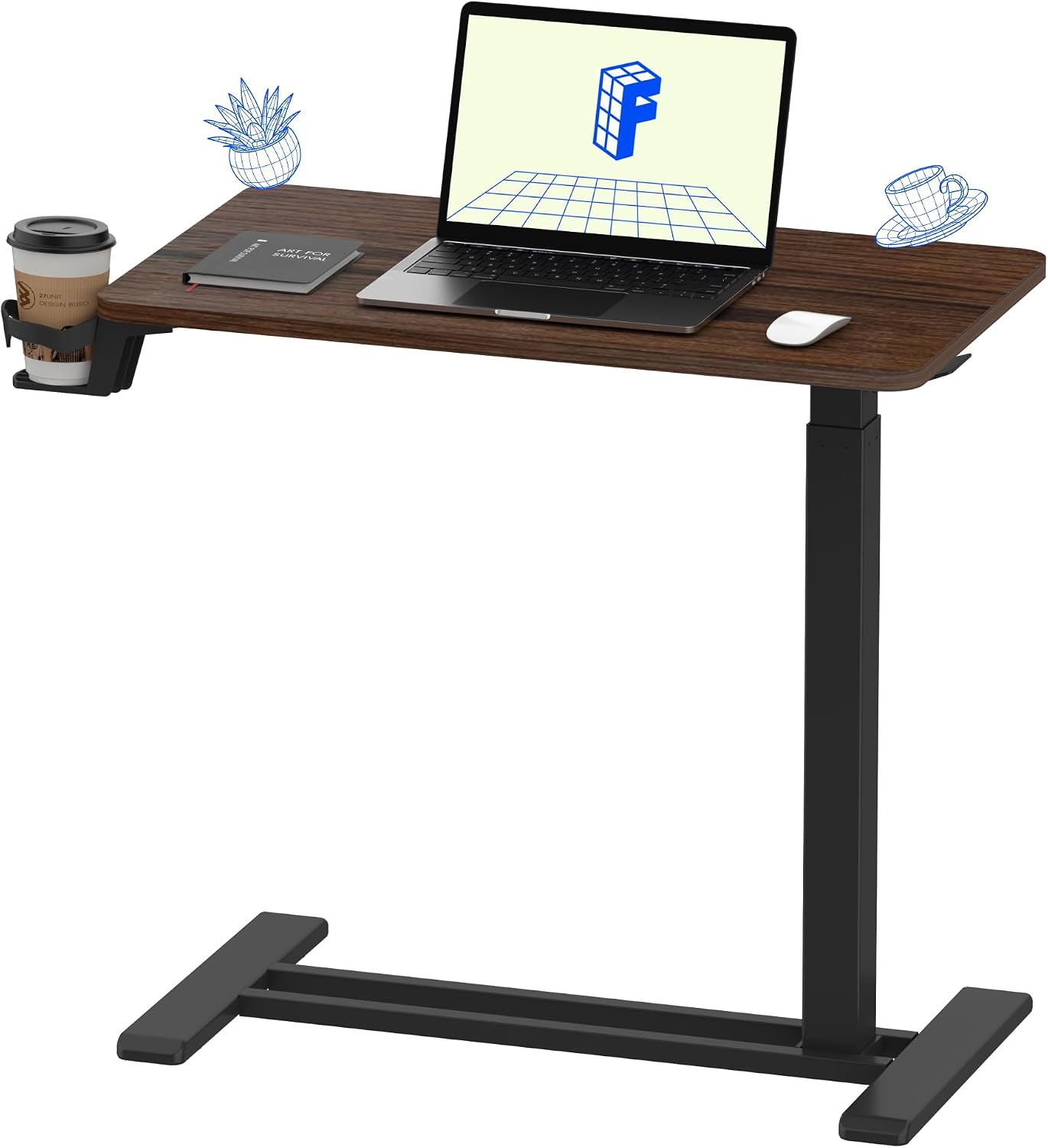 H7 32" Pneumatic Height-Adjustable Overbed Table with Wheels - Image 15