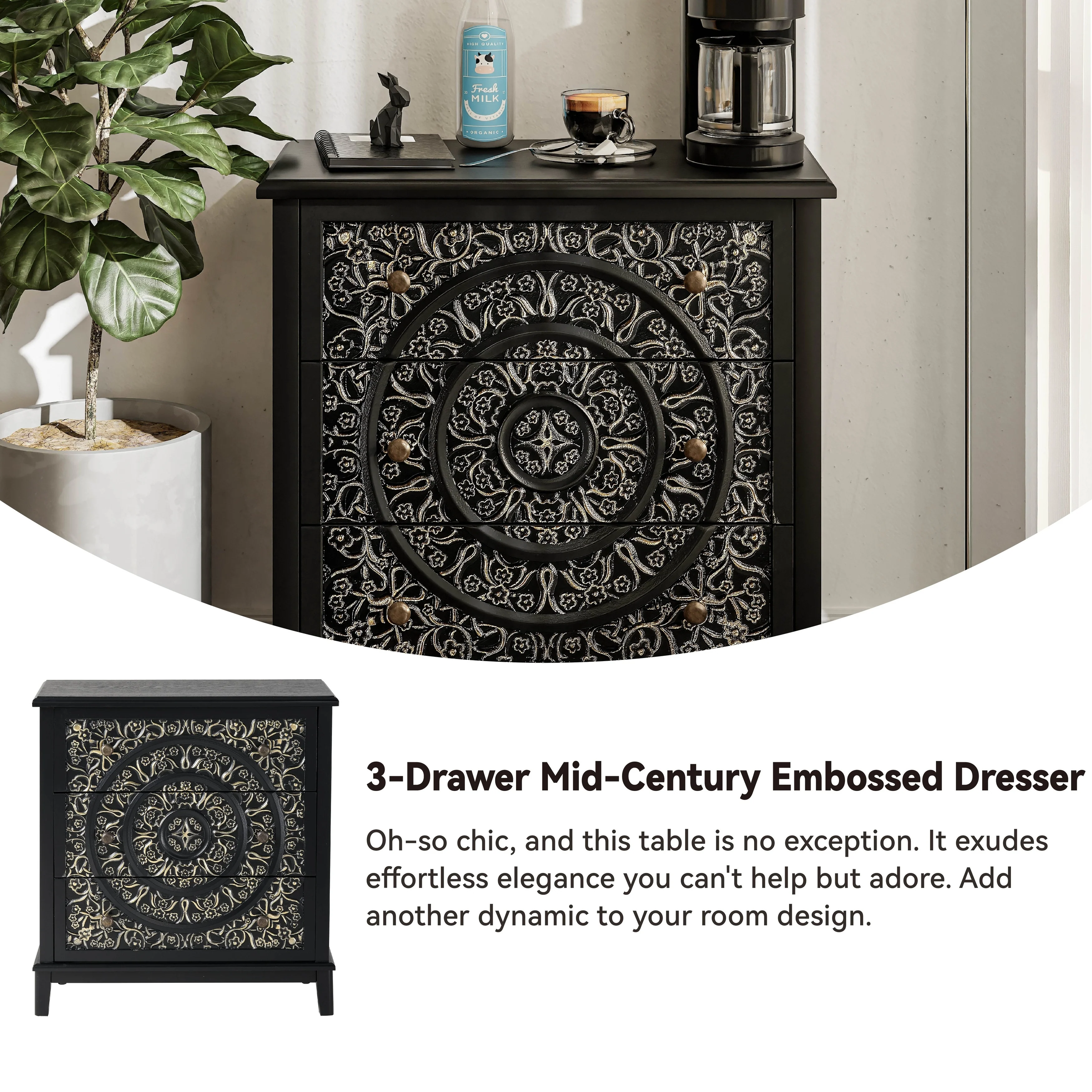Farmhouse Fully Assembled Nightstand with 2 Drawers, Flower Motif End Table for Small Spaces - Image 26