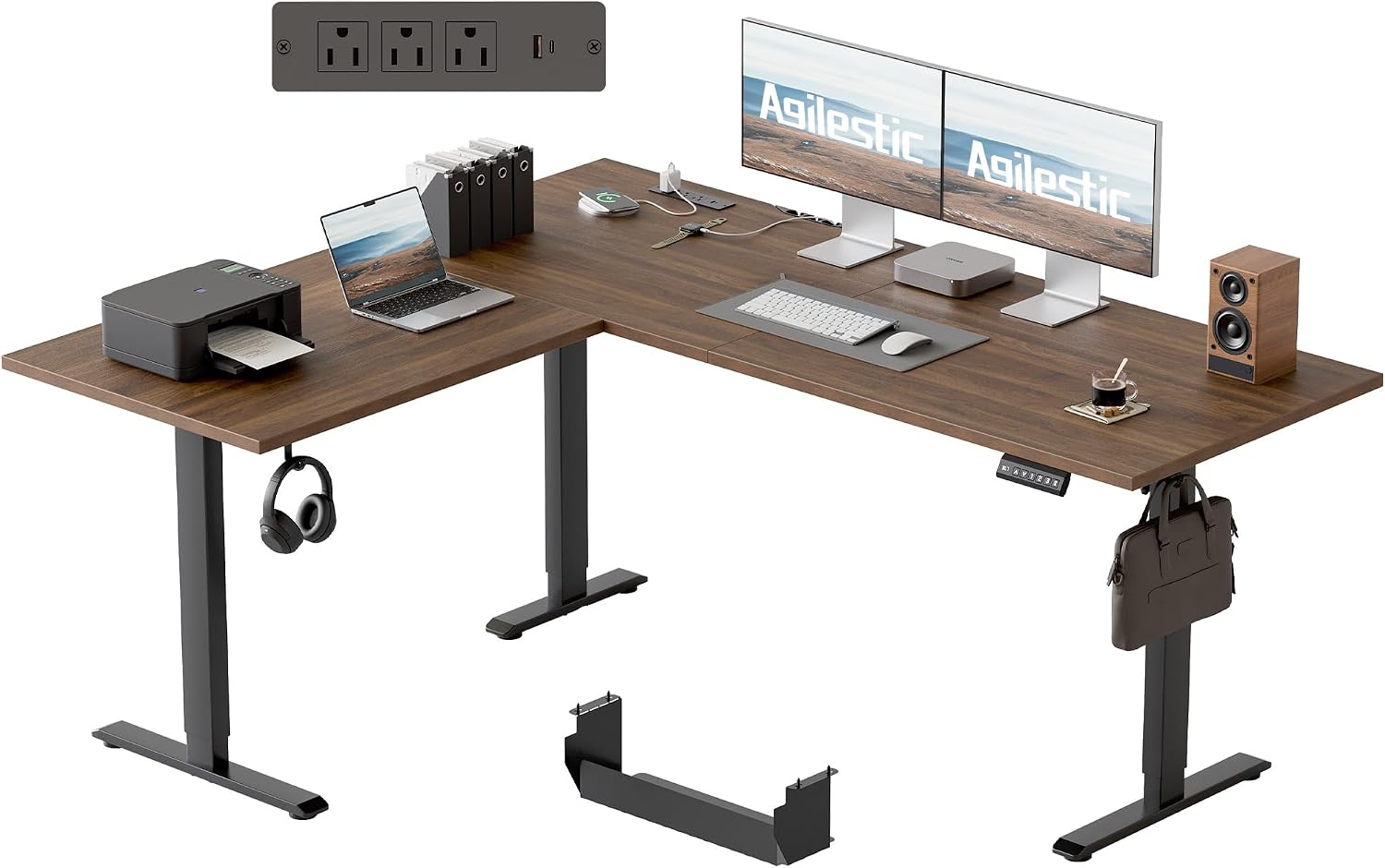 63 Inch L Shaped Electric Standing Desk with Led, Black - Image 13