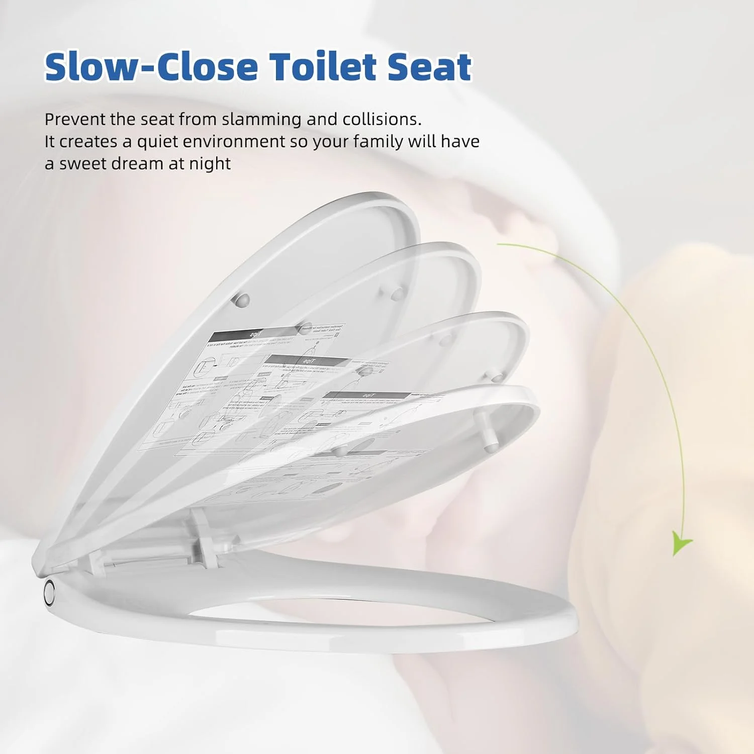 Elongated Toilet Seat with Softclose Cover, One-Click to Quick Release, Easy Installation & Cleaning, Compatible with TOTO/Gerber/Kohler, Non-Slip Toilet Bumpers, White - Image 5