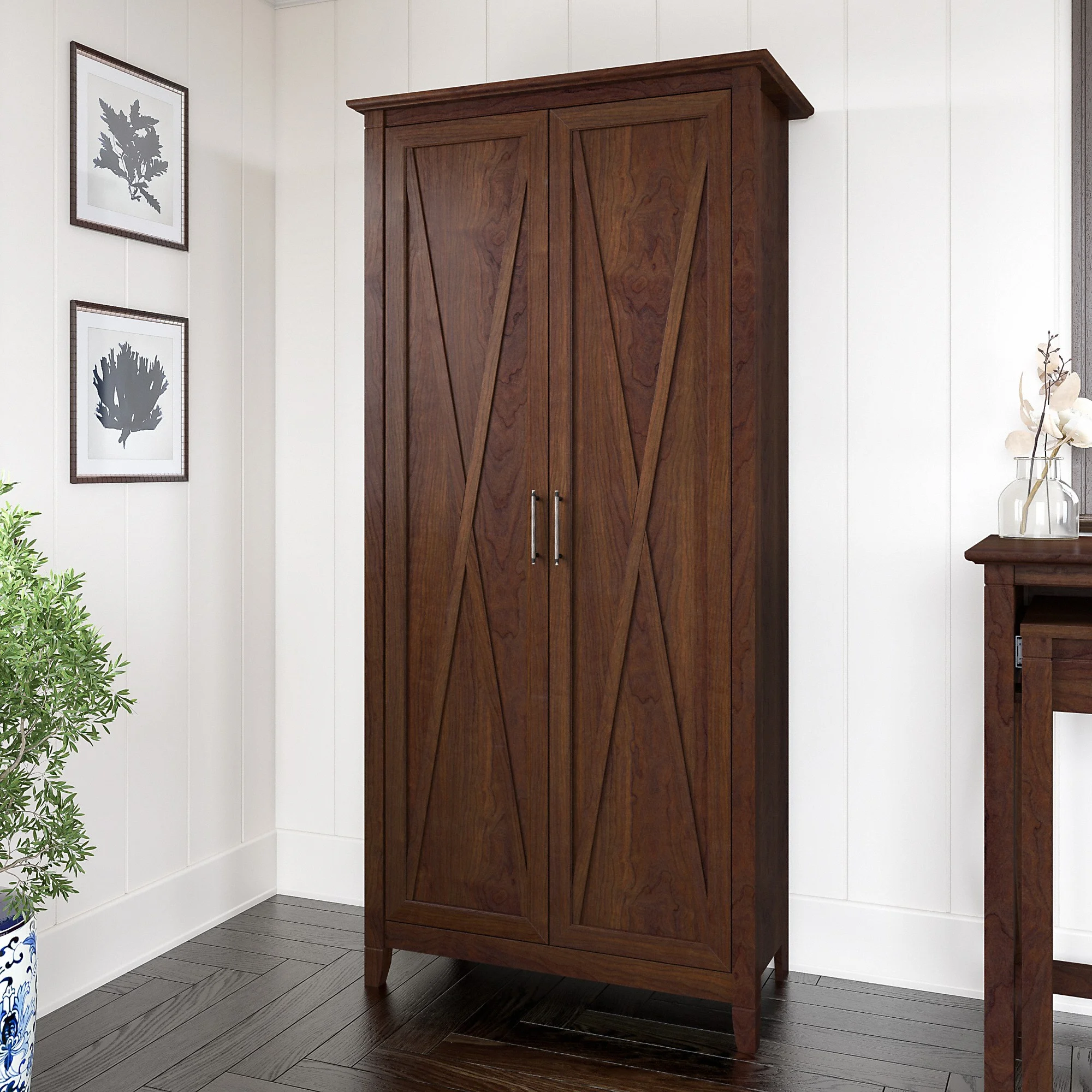 Key West Tall Storage Cabinet with Doors in Bing Cherry - Engineered Wood - Image 2