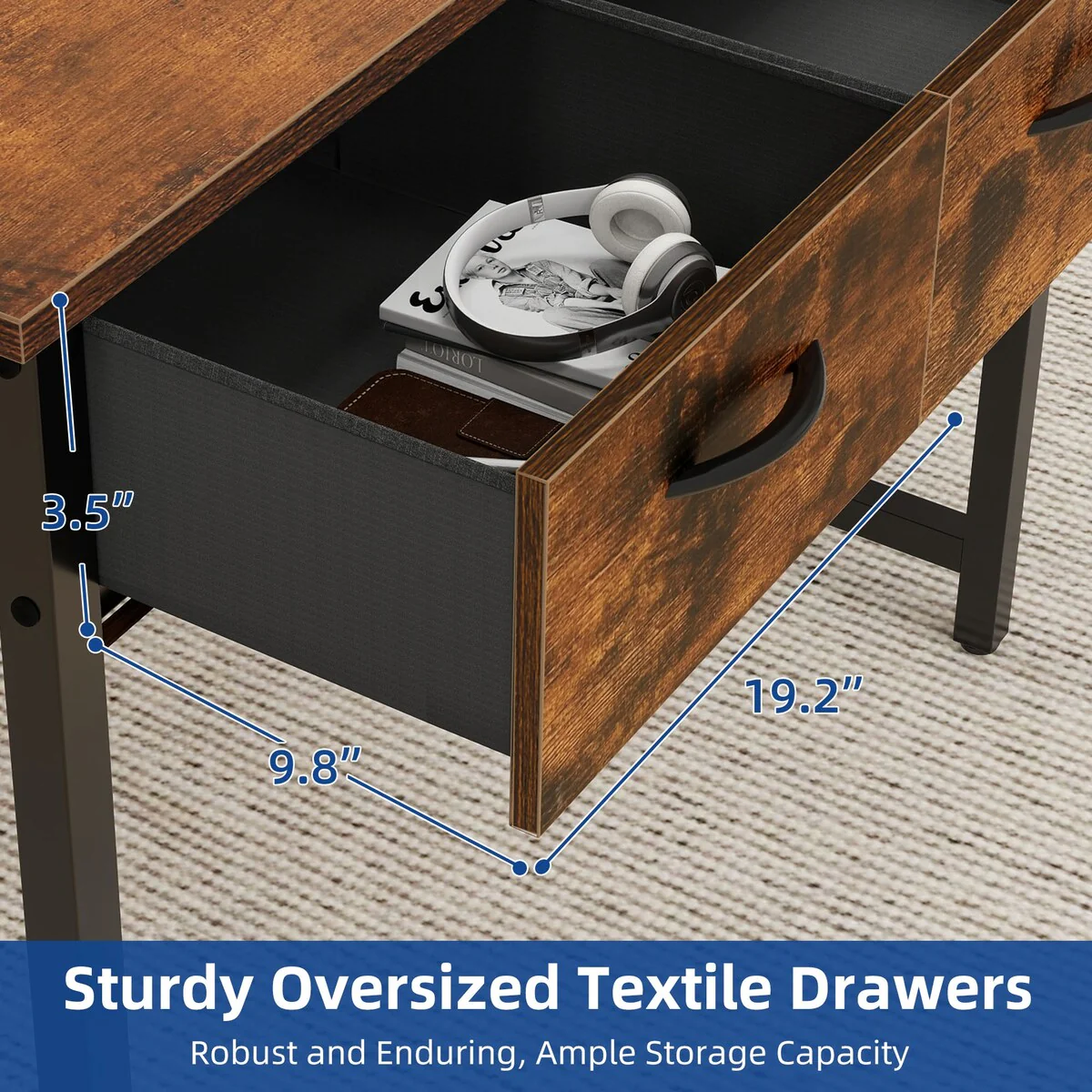 Small Computer Desk with Fabric Drawers and Monitor Stand, Compact Home Office Workstation for Small Spaces - Image 9