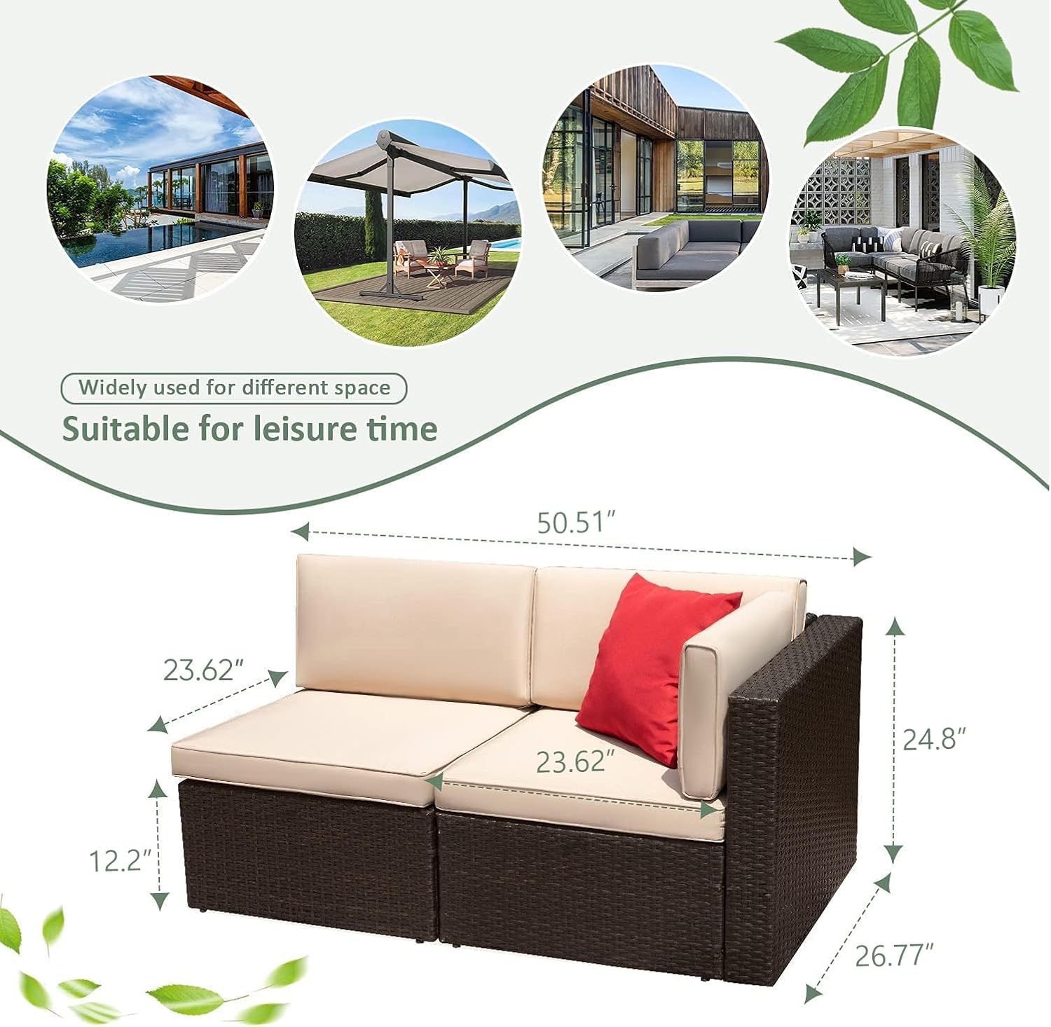 5-Piece All-Weather Patio Furniture Set with Cushions, Outdoor Wicker Conversation Sofa Set for Garden, Deck & Backyard - Image 24