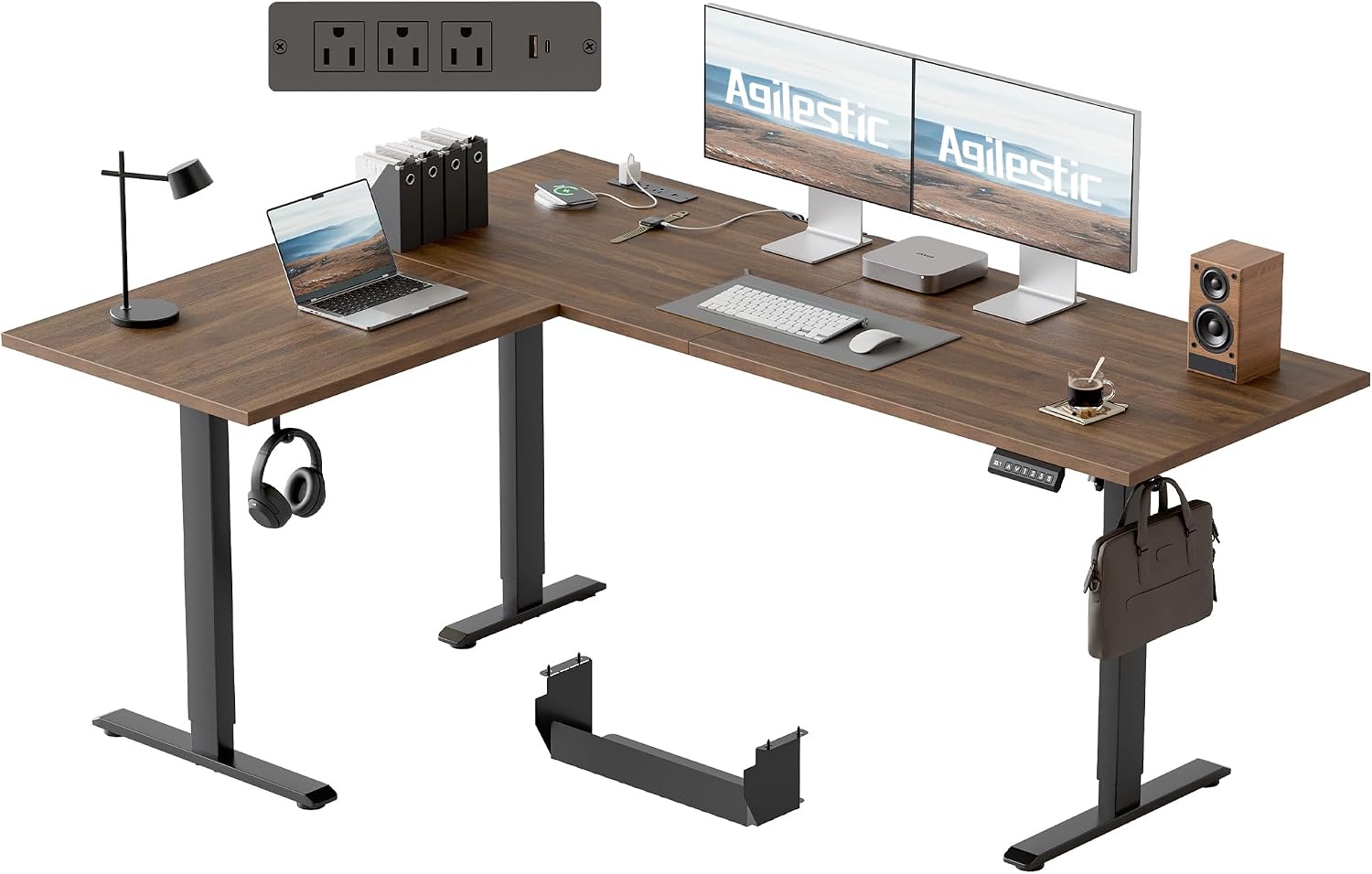 63 Inch L Shaped Electric Standing Desk with Led, Black - Image 10