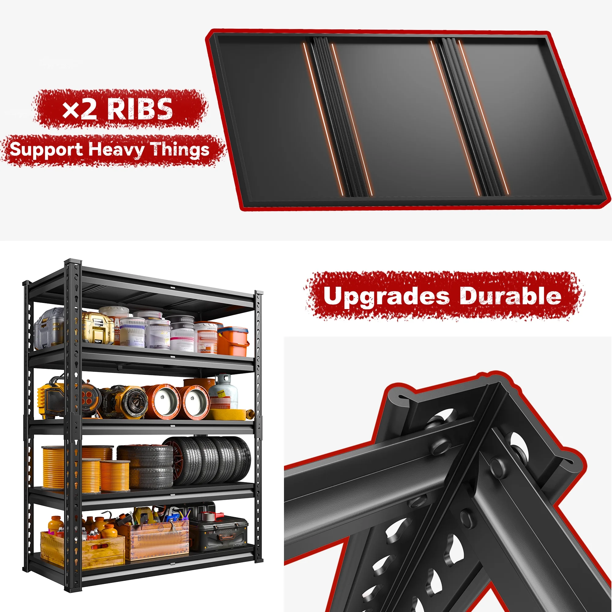 REIBII 3000 LBS Heavy Duty Storage Shelf for Garage Storage 72" Adjustable Metal Shelving Rack - Image 10