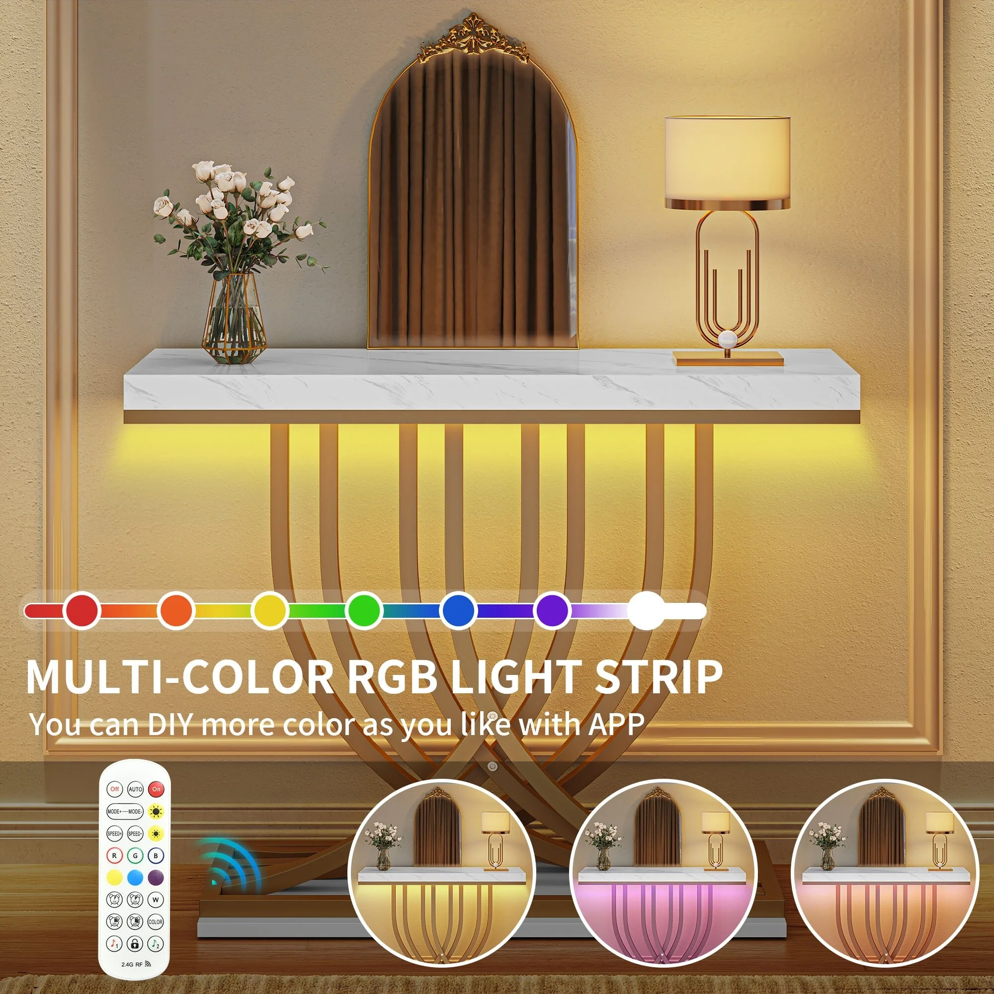 Modern Gold Console Table with Marbled Top, Sofa Table for Entryway and Hallway - Image 23