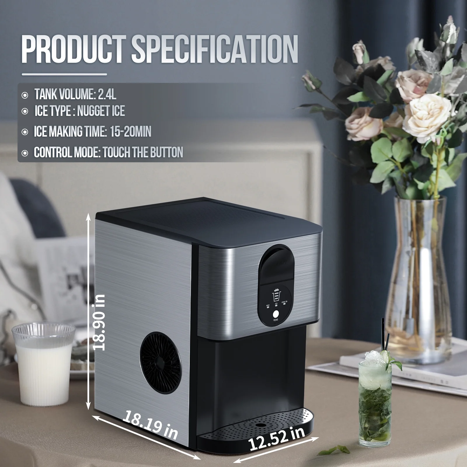 Auseo Ice Maker Countertop with Soft Chewable Ice, 44 Lbs/24H, Self-Cleaning, One-Click Operation for Home/Party(Black) - Image 13