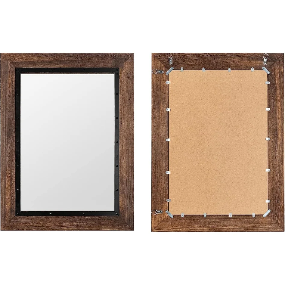 Rustic Wood and Iron Framed Bathroom Vanity Mirror, Wall Mounted Farmhouse Mirror for Bathroom and Bedroom - Image 11