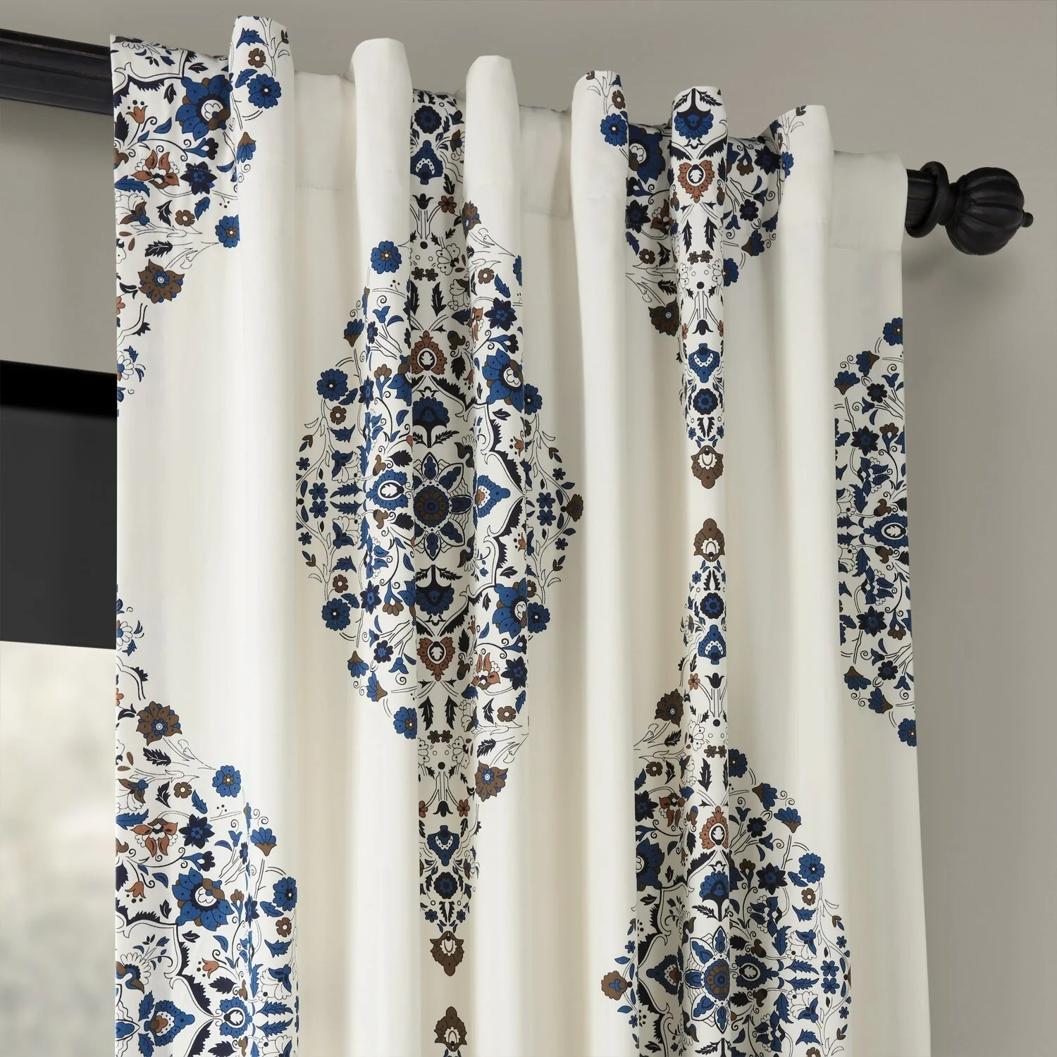 Medallion Damask Printed Cotton Room Darkening Curtain Panel, 1 Piece - Image 8