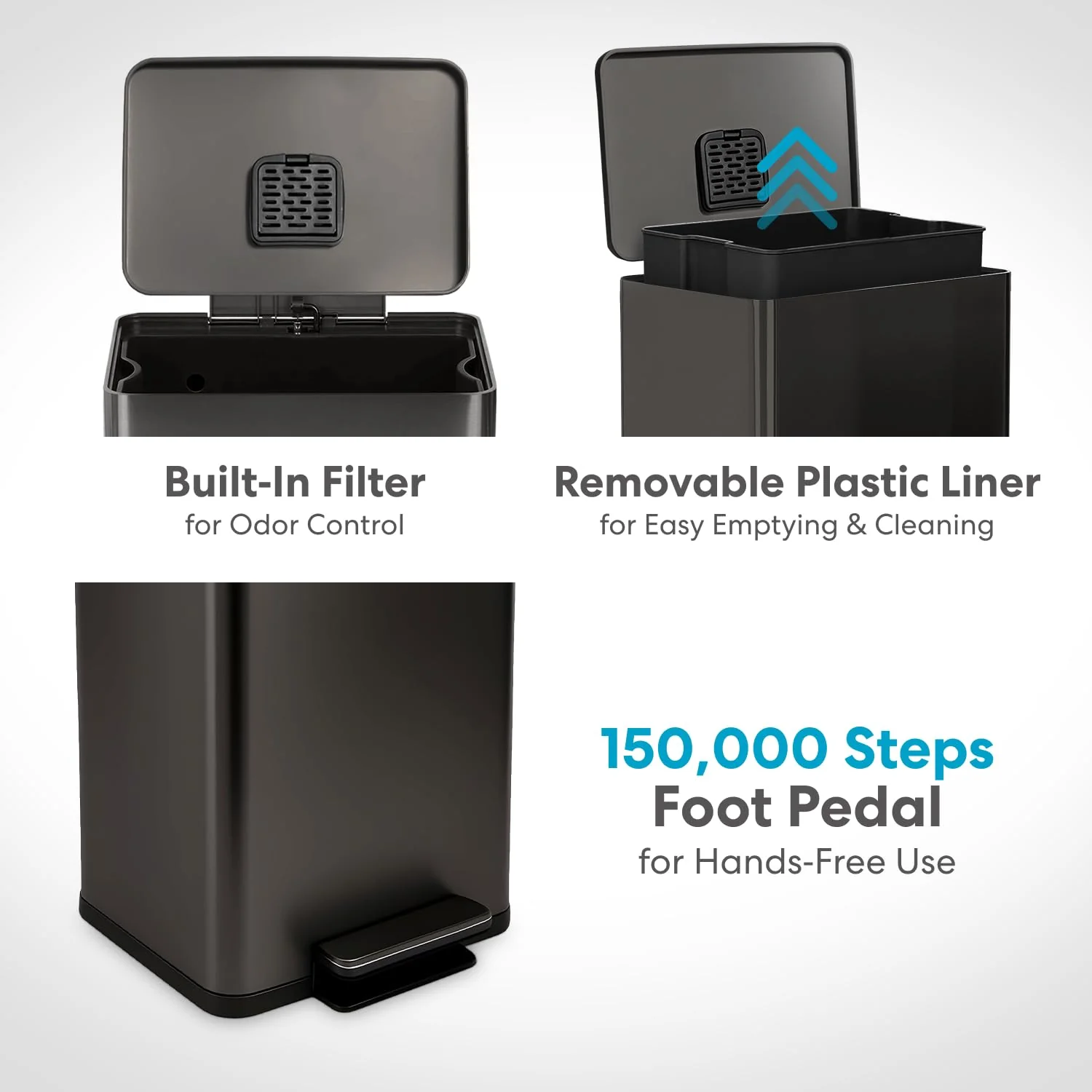 13.2 Gallon Step Trash Can, Hands-Free Kitchen Garbage Bin with Odor Control - Image 5
