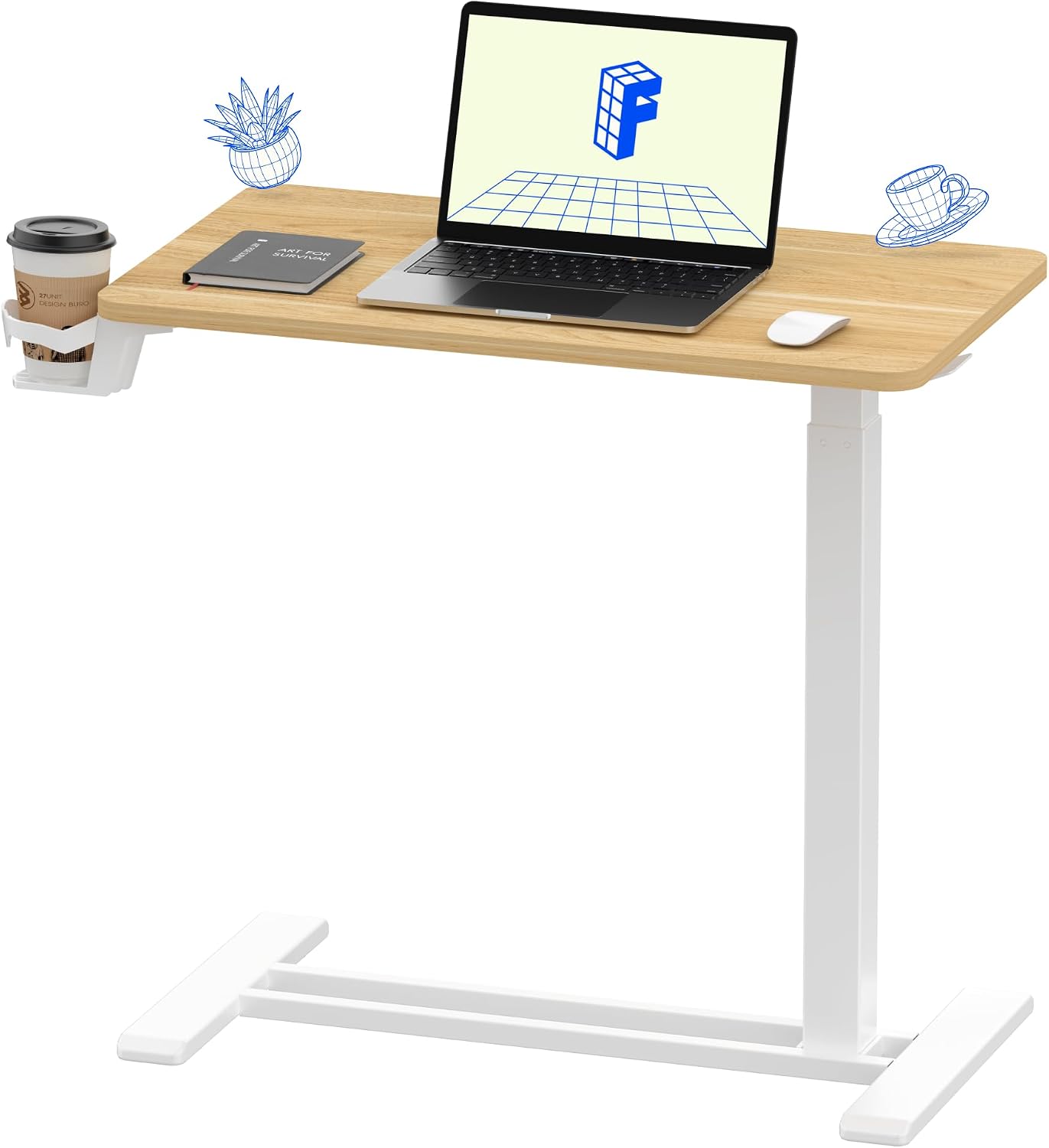 H7 32" Pneumatic Height-Adjustable Overbed Table with Wheels - Image 9