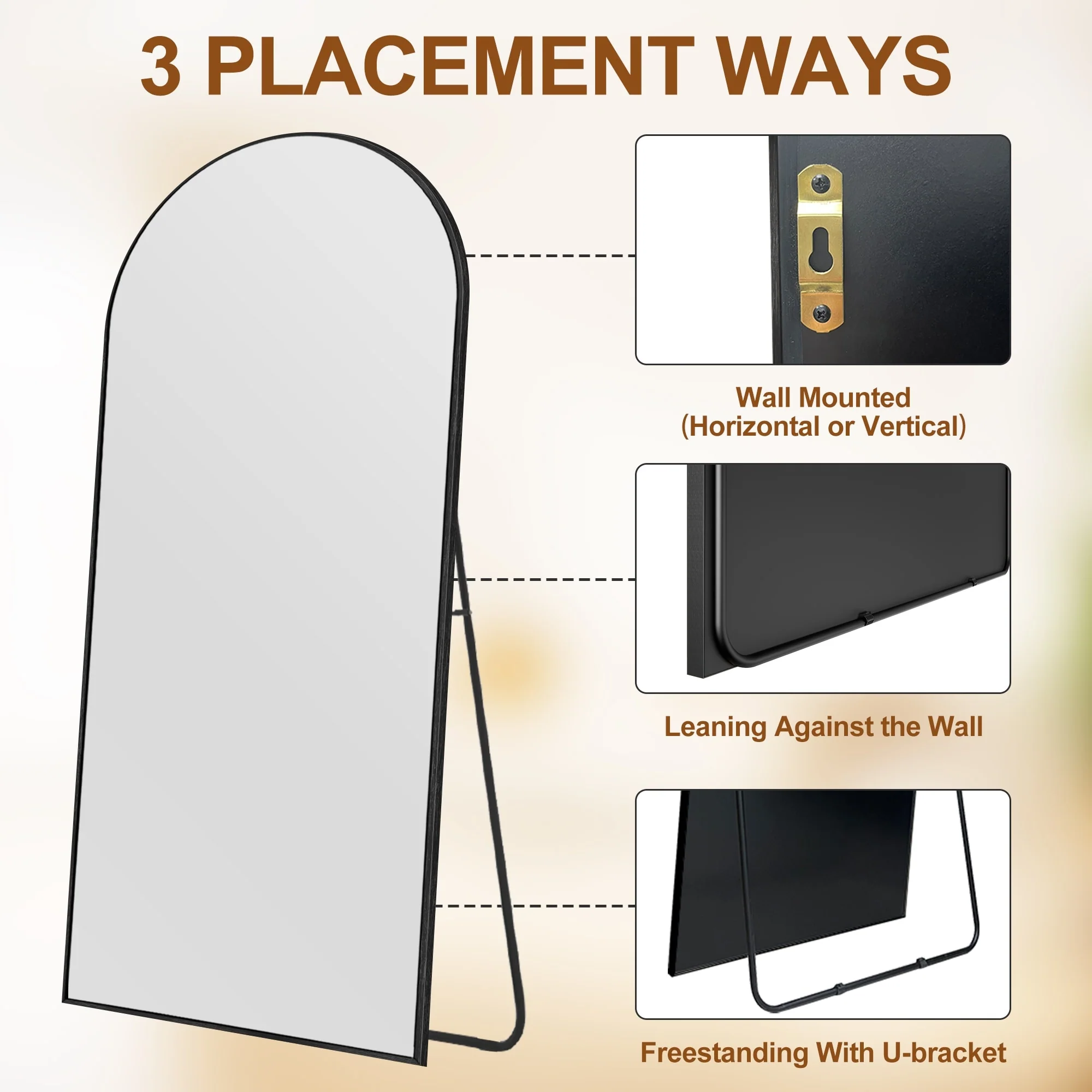 Modern Arched Full Length Floor Mirror, Aluminum Alloy Frame Standing Full Body Mirror - Image 57