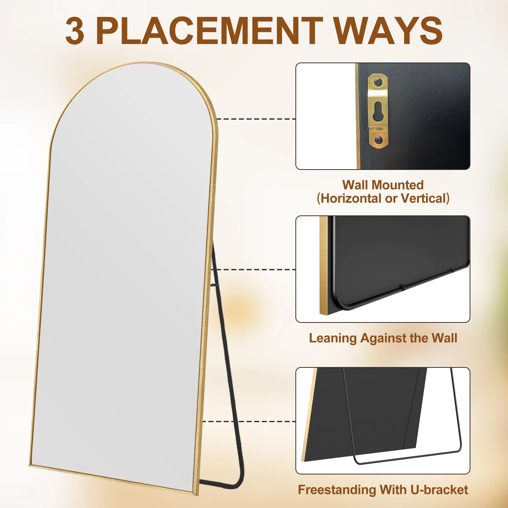 Modern Arched Full Length Floor Mirror, Aluminum Alloy Frame Standing Full Body Mirror - Image 46