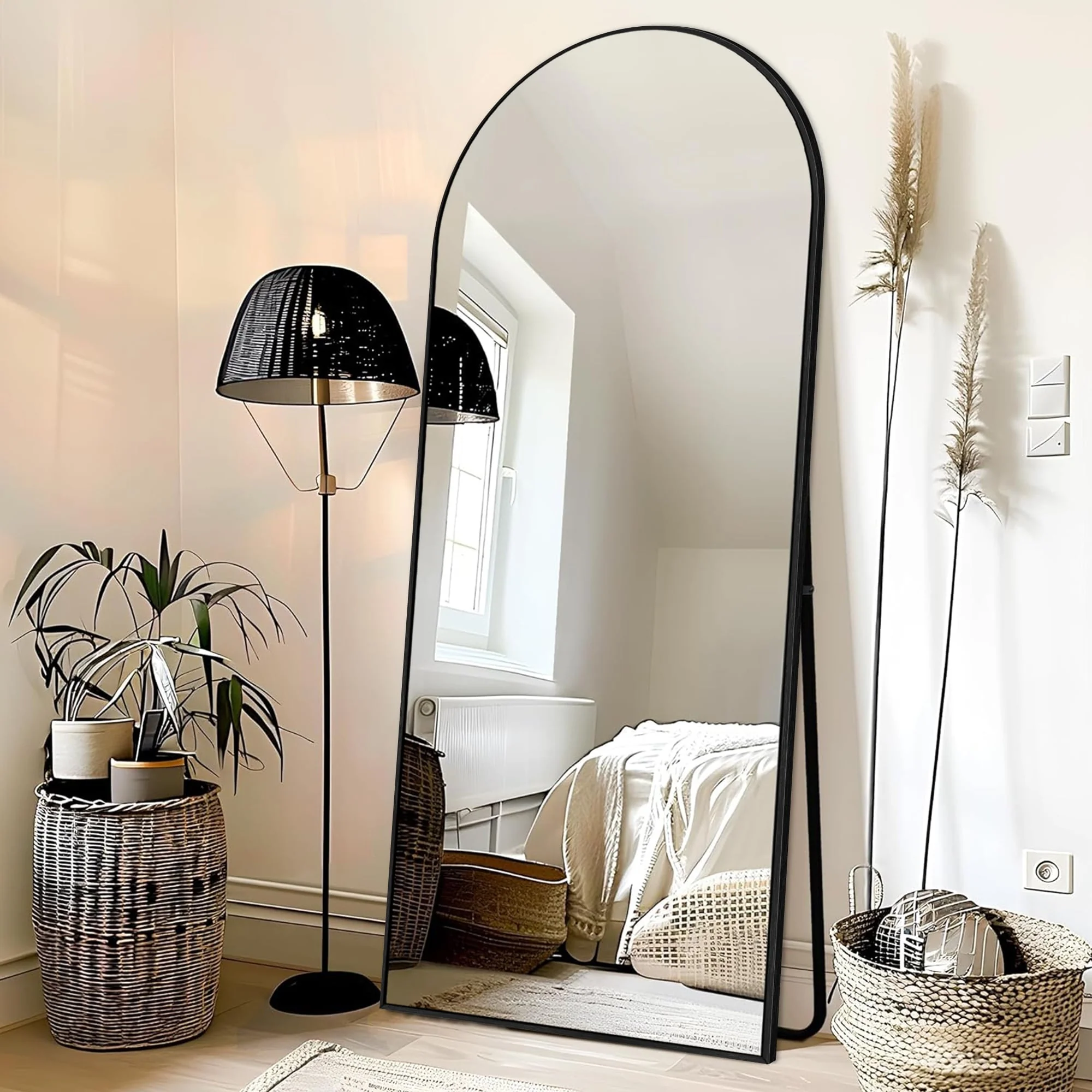 Modern Arched Full Length Floor Mirror, Aluminum Alloy Frame Standing Full Body Mirror - Image 2