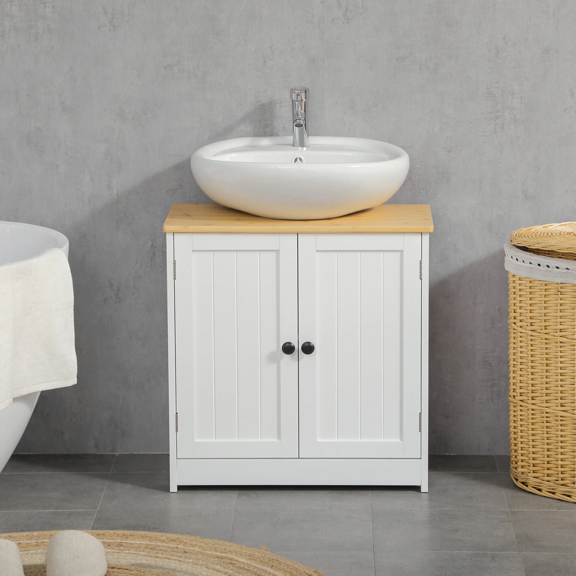 Kleankin Modern Bathroom Under Sink Cabinet,Bathroom Vanity for Wall Mount Sink,Storage Cabinet with Double Doors and Adjustable Shelf,White,White Mdf Bath Faucets Bathroom Storage - Image 3