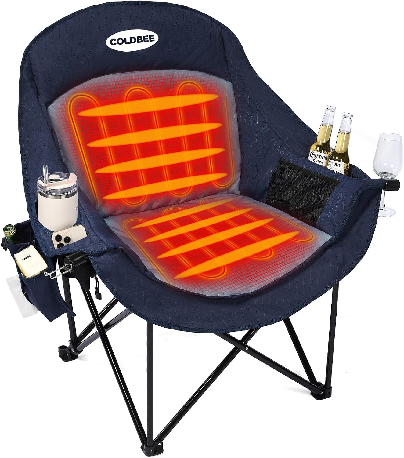 2PCS Oversized Camping Chairs, Heavy Duty Padded, Thick Headrest, Black - Image 2