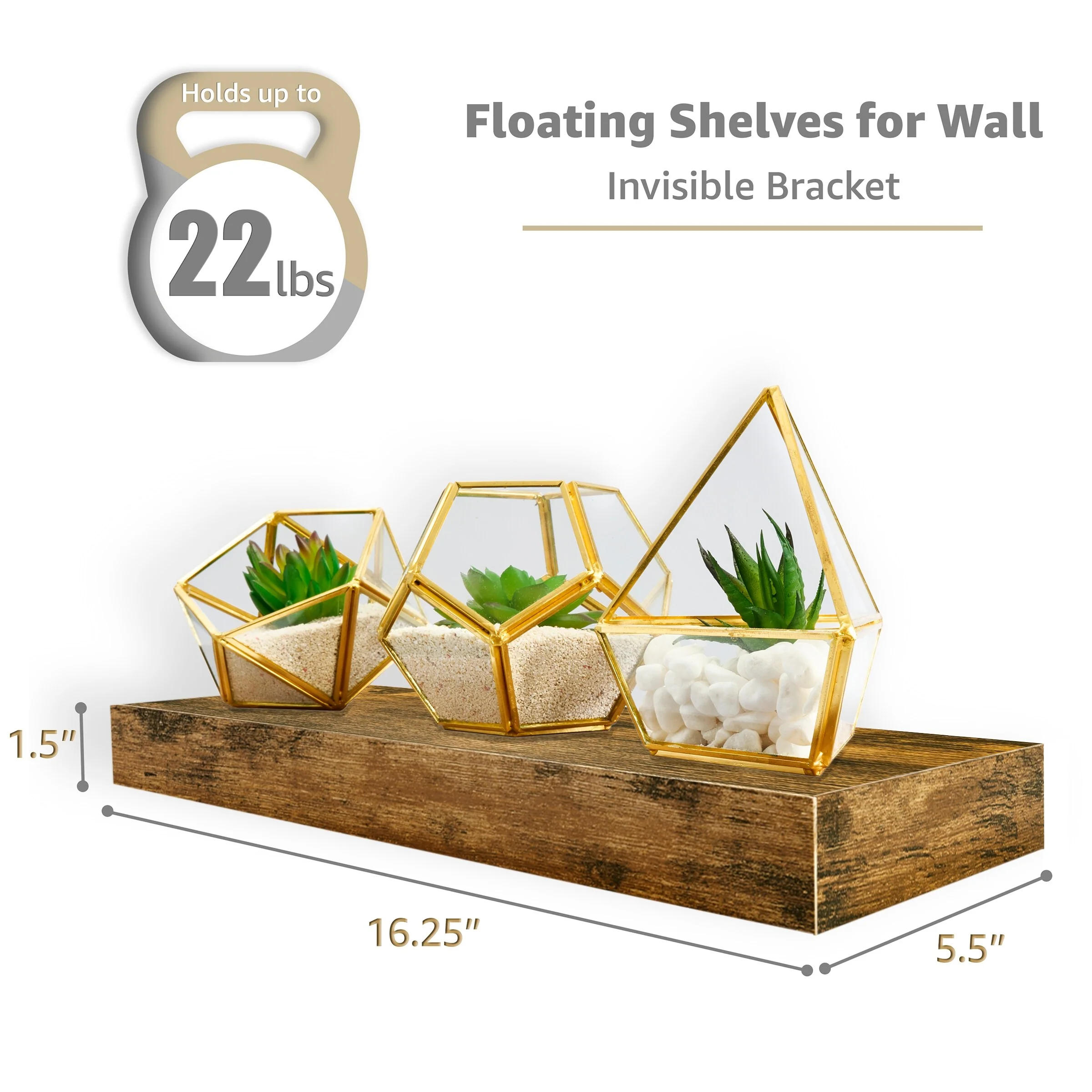 3-Pack Rustic Wood Floating Wall Shelves, Beach Style Hanging Display and Storage Shelves - Image 15