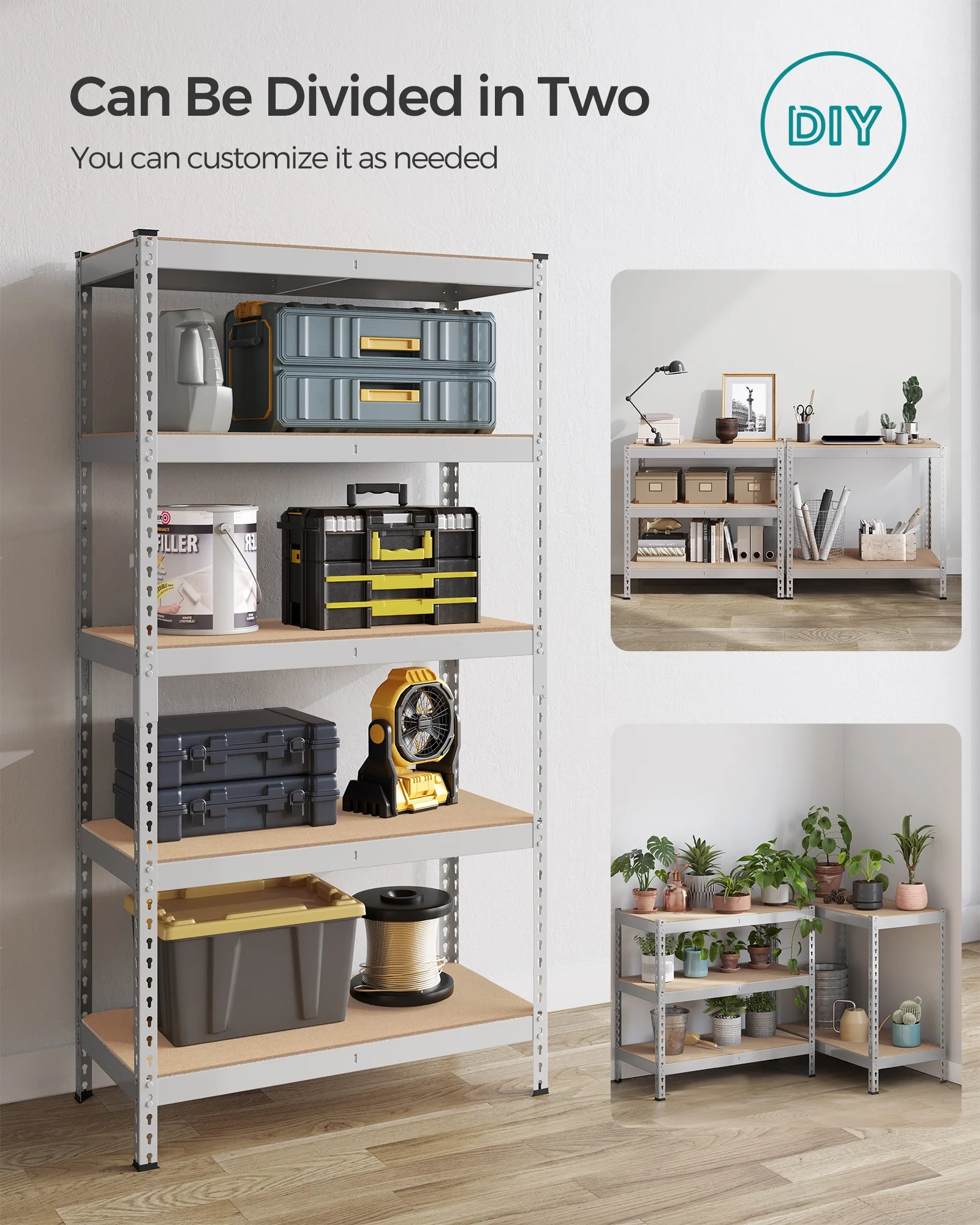 Set of 2 Heavy-Duty 5-Tier Storage Shelves, 2310 lb Total Capacity, Boltless Adjustable Steel Shelving Units for Garage Basement, 59.1" H, Black - Image 13