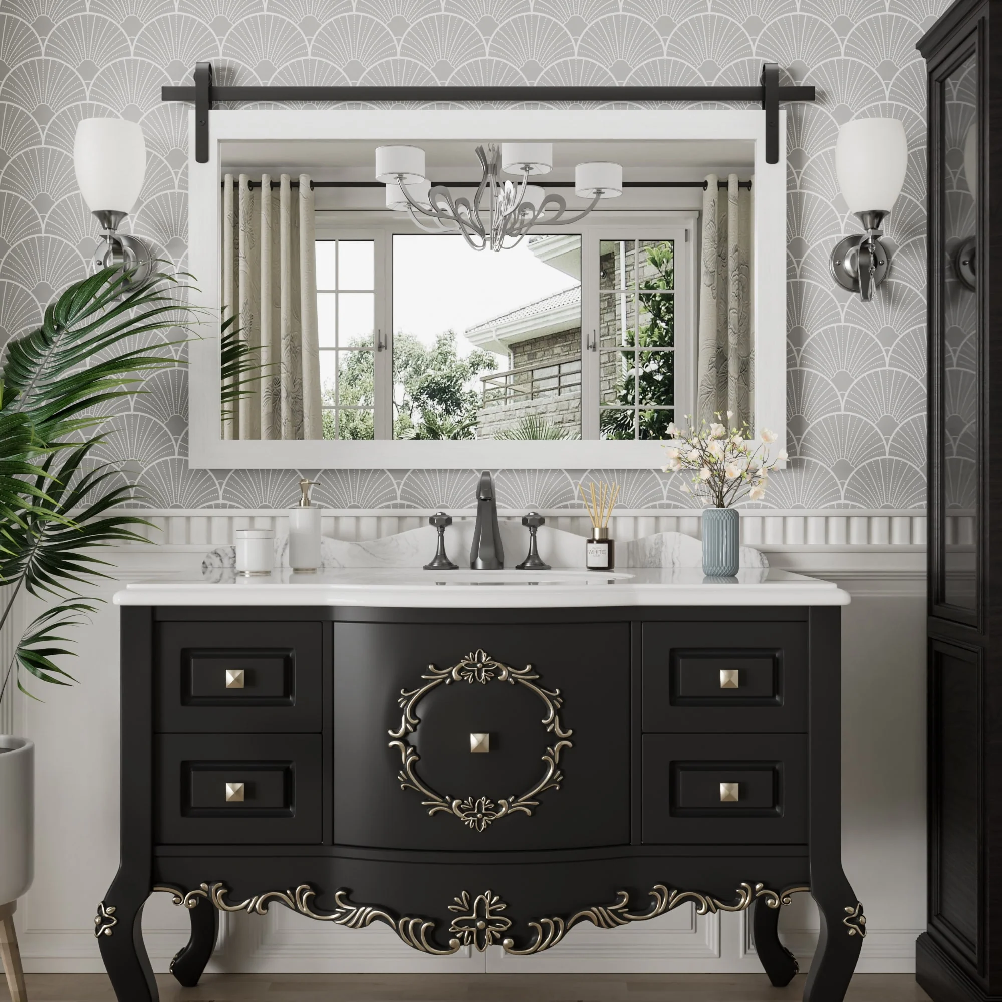 Modern Rectangular Wall Mirror with Wood Frame, Bathroom and Barn Door Mirror, Multiple Sizes - Image 34