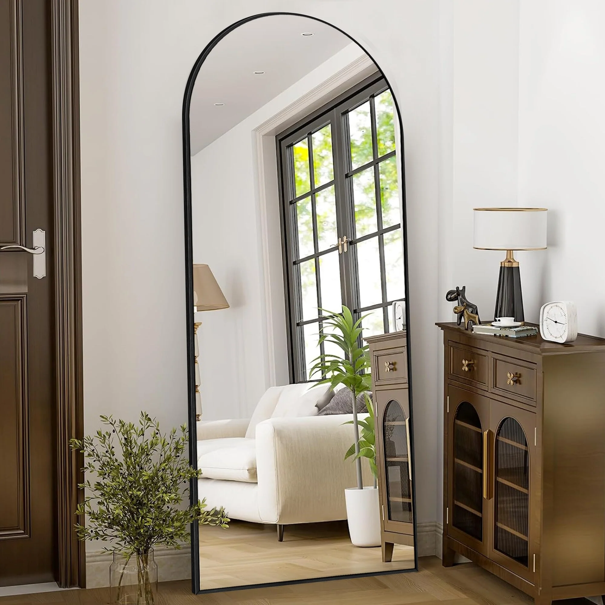 Modern Arched Full Length Floor Mirror, Aluminum Alloy Frame Standing Full Body Mirror - Image 60