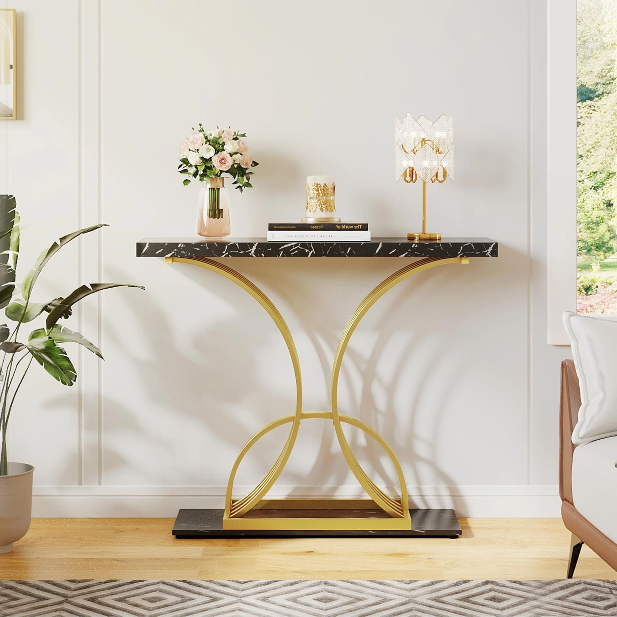 Modern Gold Console Table with Marbled Top, Sofa Table for Entryway and Hallway - Image 34