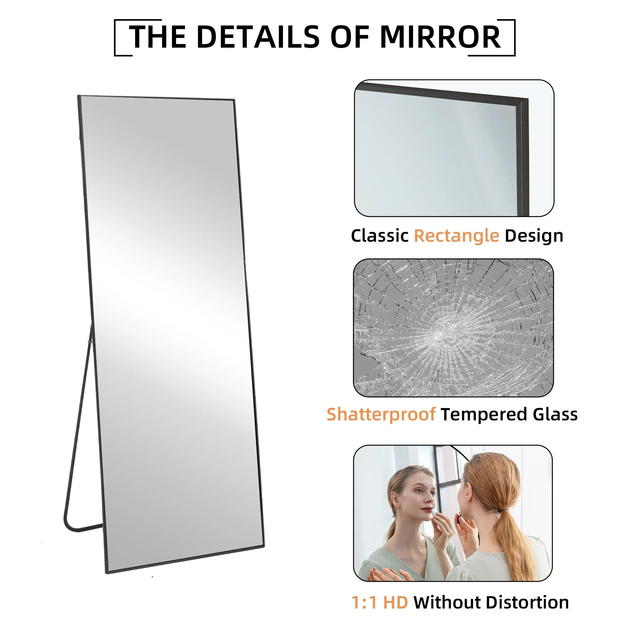 64x21 Full Length Floor Mirror, Large Full Body Aluminum Alloy Frame Standing Mirror with Stand and Wall Mount Option - Image 15