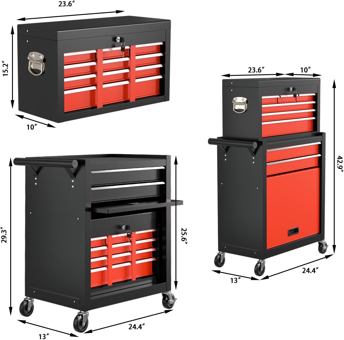 8-Drawer High Capacity Rolling Tool Chest, Removable Cabinet Storage Tool Box with Wheels and Drawers, Detachable Toolbox with Lock for Workshop Mechanics Garage - Image 2