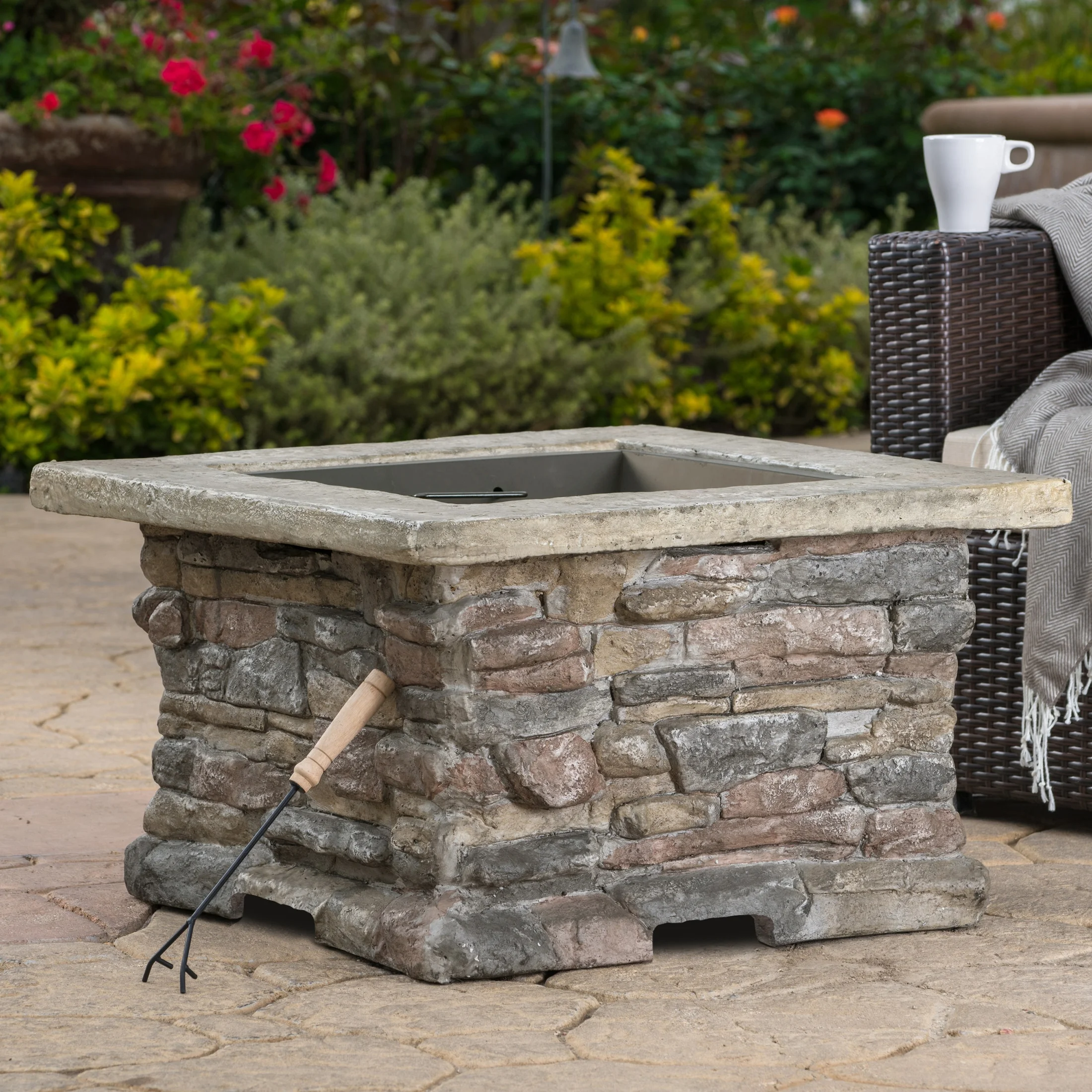 Christopher Knight Home 28.5" Outdoor Patio Wood Burning Fire Pit with Lid, MGO Base & Iron Bowl, Stone Gray - Image 8
