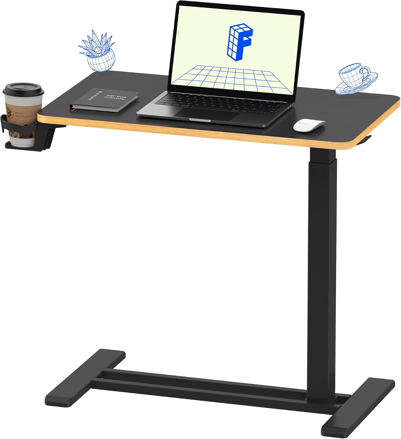 H7 32" Pneumatic Height-Adjustable Overbed Table with Wheels - Image 11