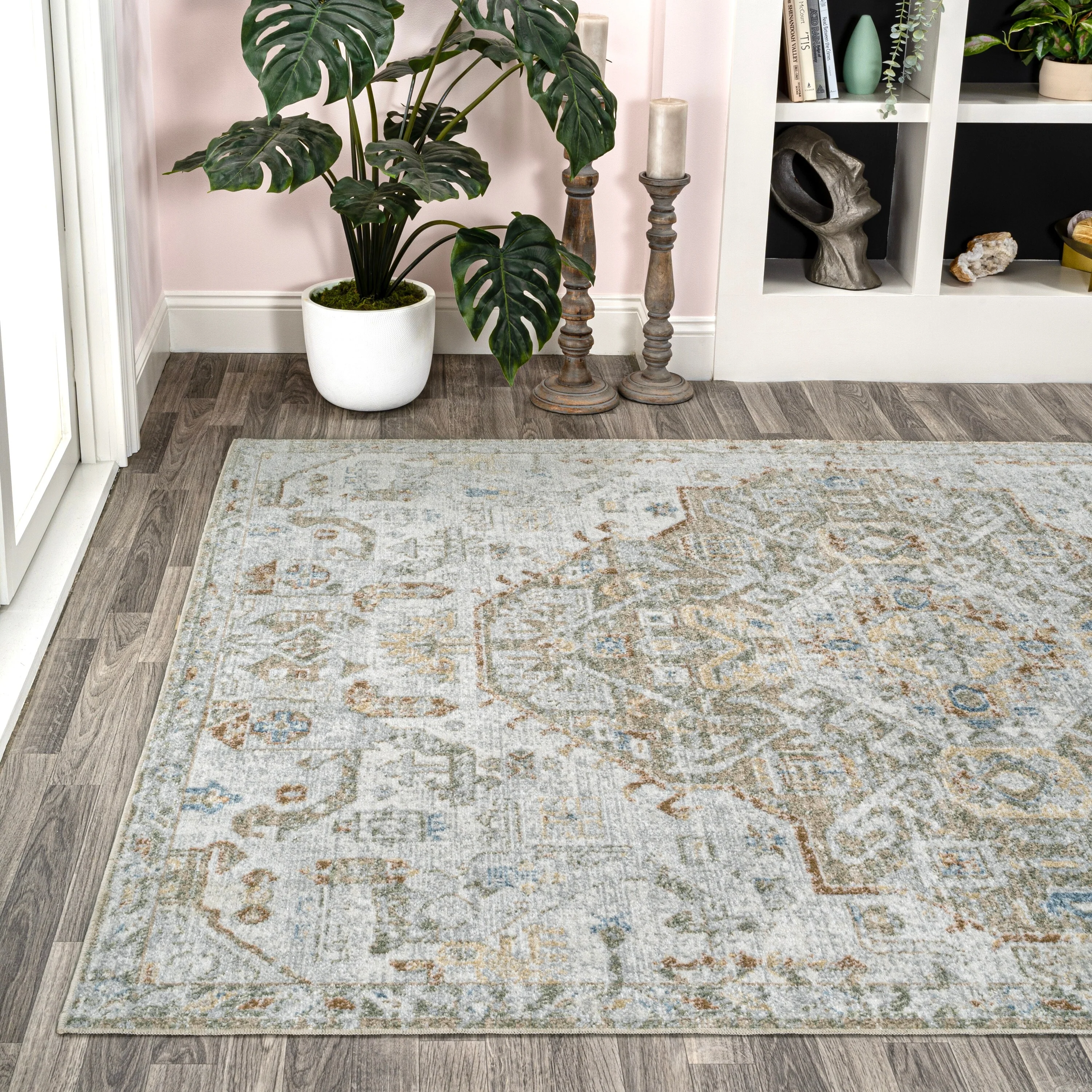 Bohemian Medallion Low-Pile Machine-Washable Area Rug, Cream and Terra - Image 26