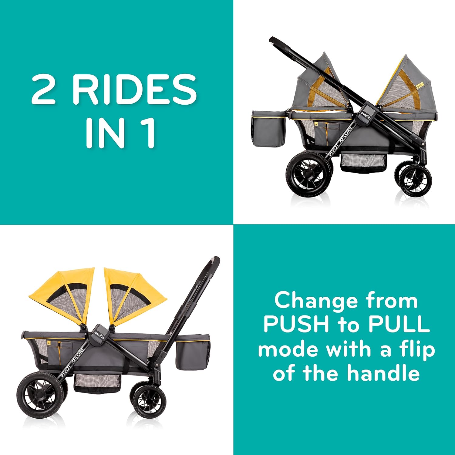 2-in-1 All-Terrain Baby Stroller Wagon with Canopy and Storage - Gray - Image 6