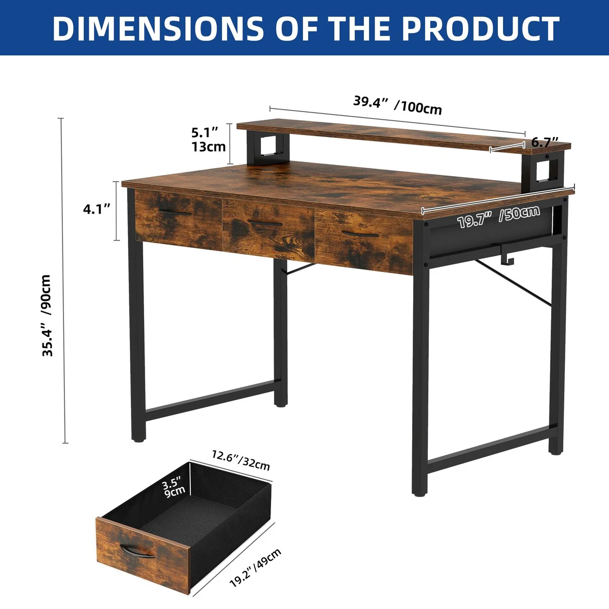 Small Computer Desk with Fabric Drawers and Monitor Stand, Compact Home Office Workstation for Small Spaces - Image 12