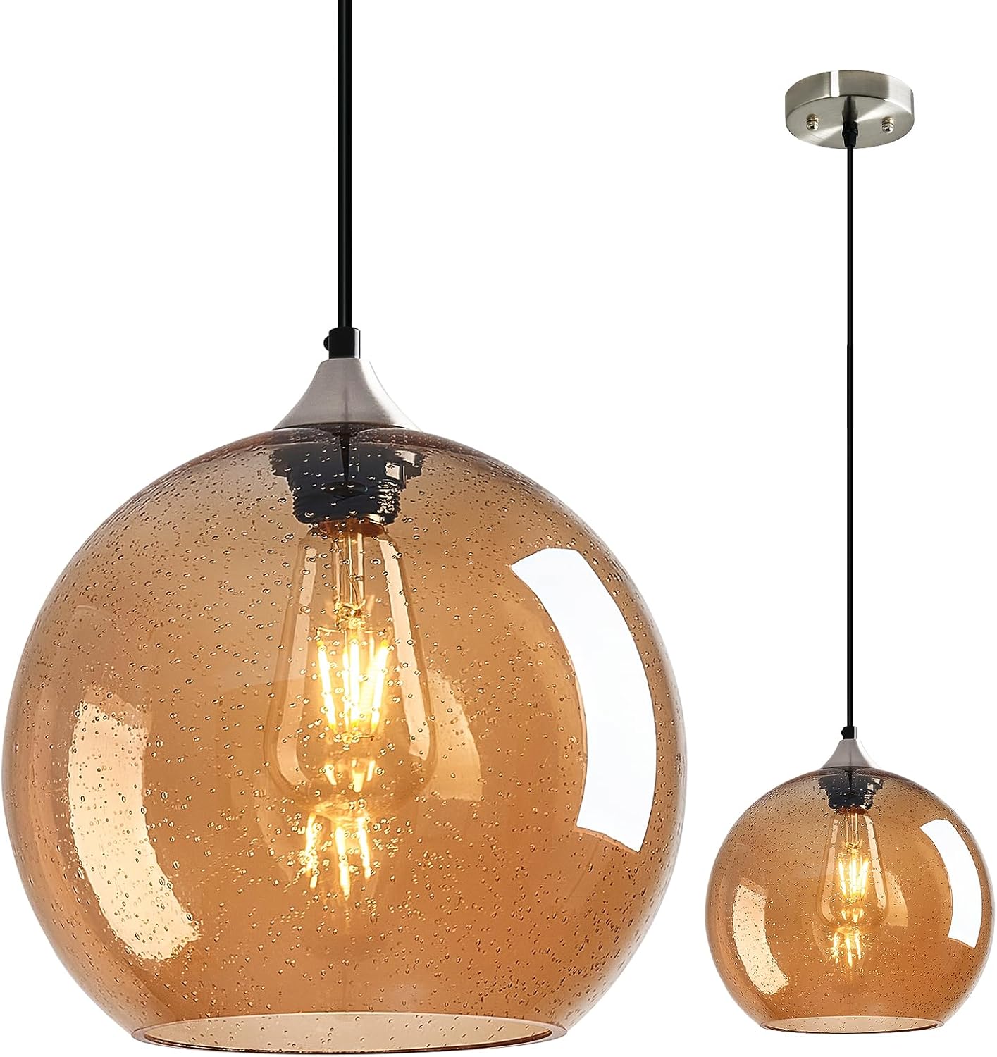 Amber Pendant Lights Kitchen Island 3 Pack, 5.9 in Seeded Glass Globe - Image 52