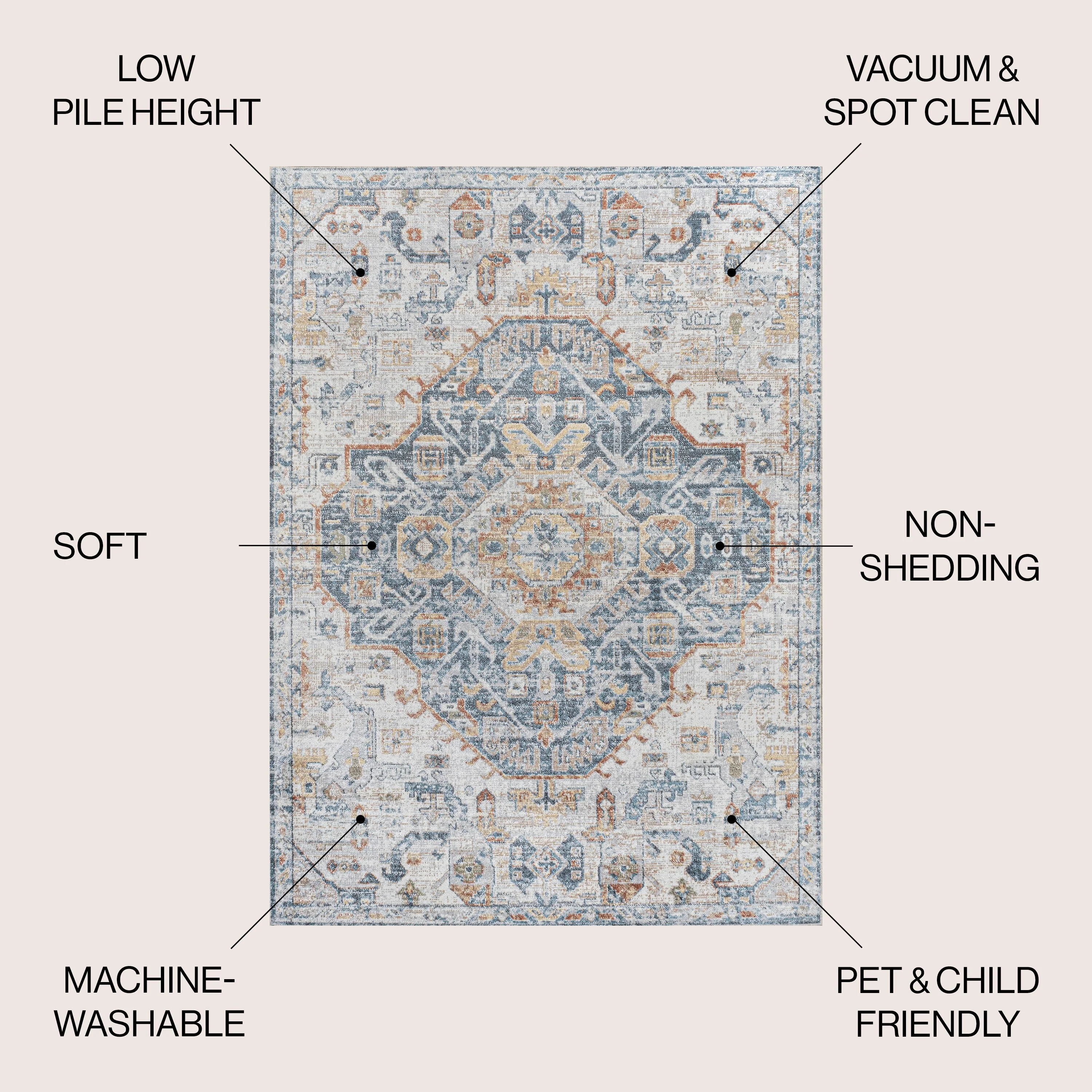 Bohemian Medallion Low-Pile Machine-Washable Area Rug, Cream and Terra - Image 8