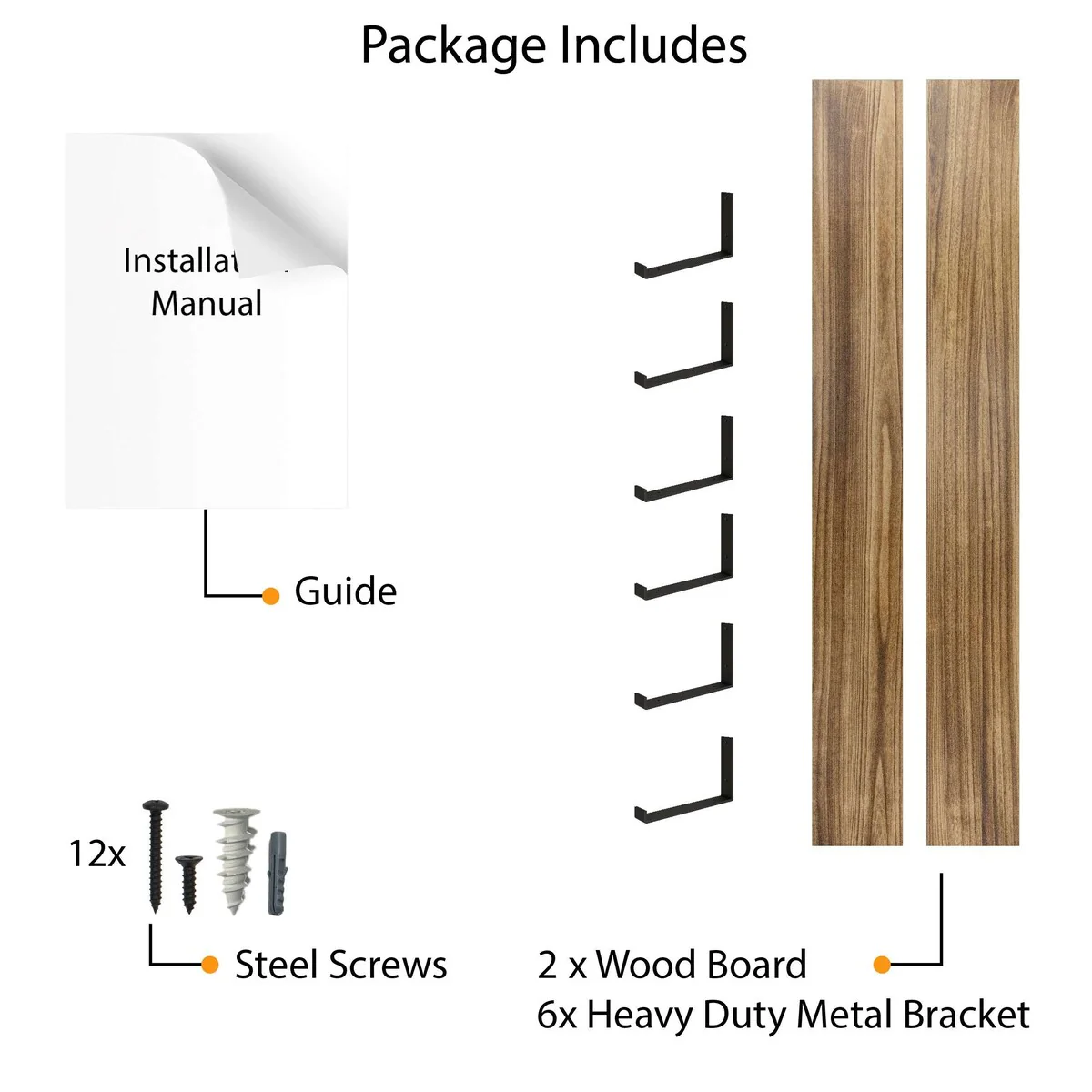 72 Inch Floating Wood Wall Shelves, Set of 2 Burnt Wood Display and Storage Shelves for Home Decor - Image 5