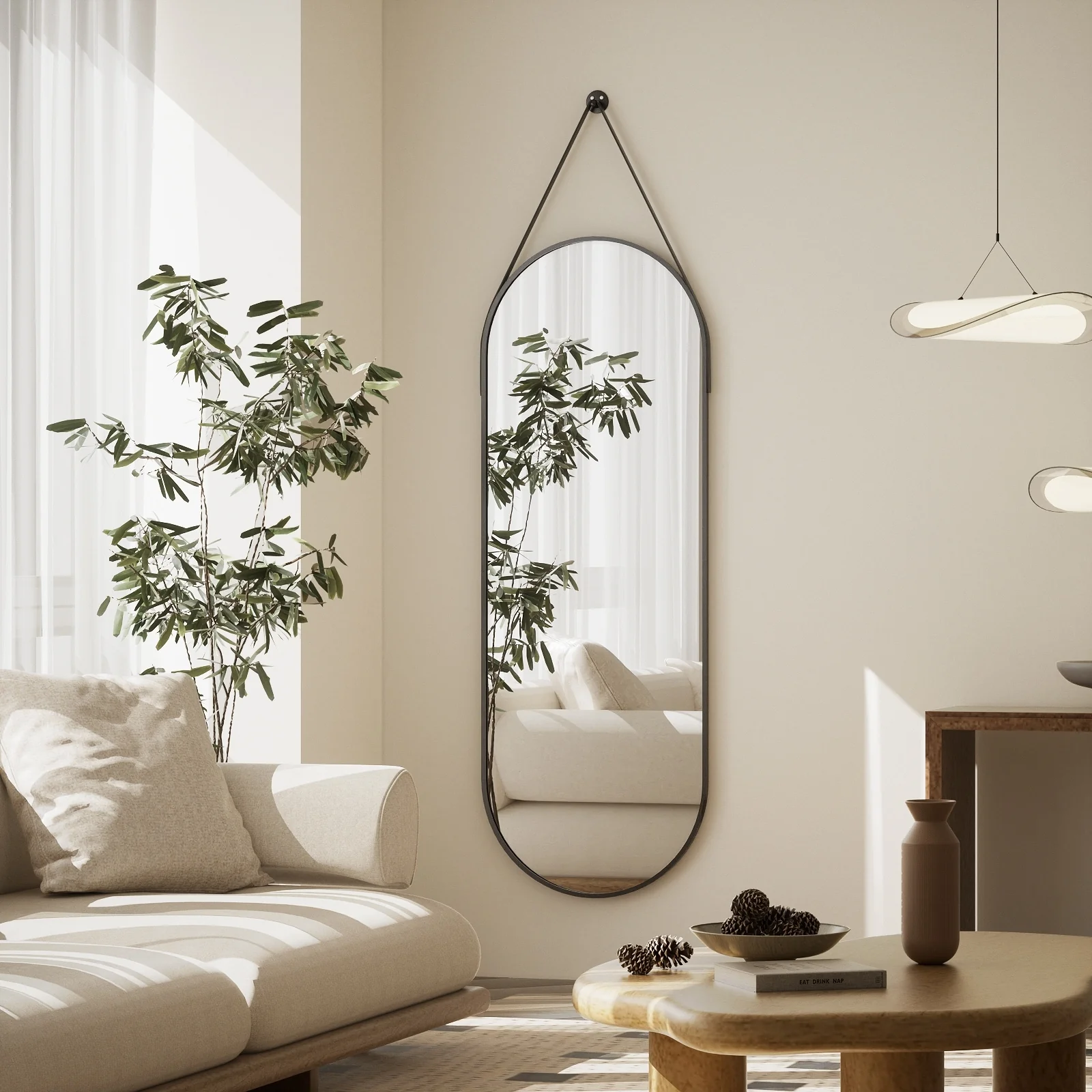 48 x 16 Inch Full Length Wall Mirror with Leather Strap, Hanging Full Body Mirror for Bedroom, Entryway and Home Decor - Image 30