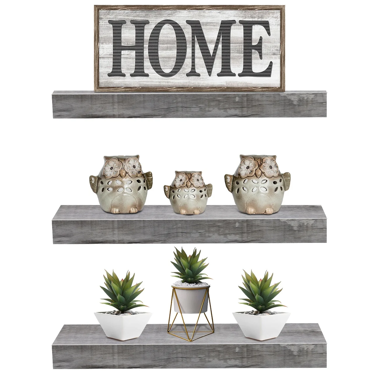 3-Pack Rustic Wood Floating Wall Shelves, Beach Style Hanging Display and Storage Shelves - Image 13