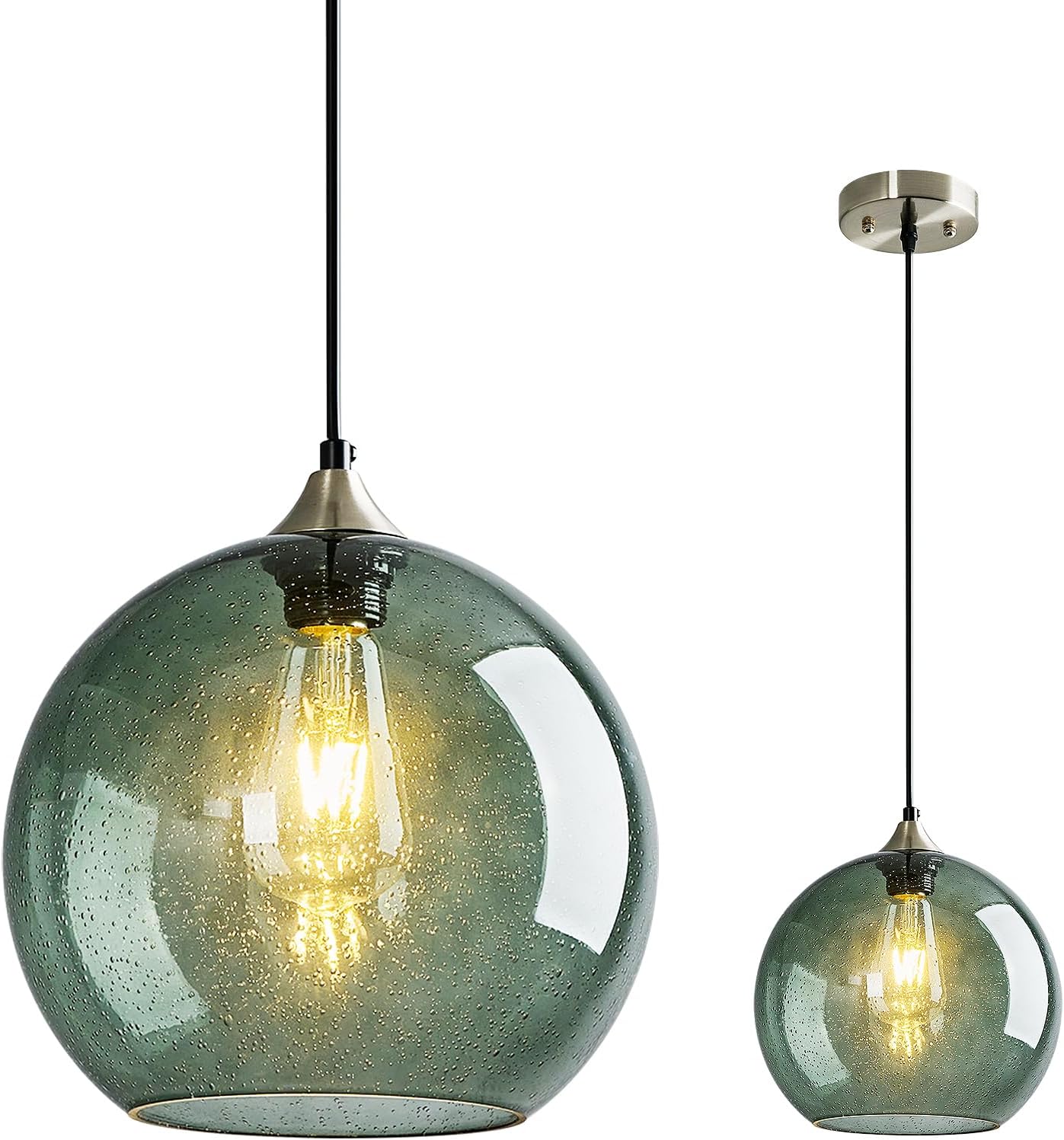 Amber Pendant Lights Kitchen Island 3 Pack, 5.9 in Seeded Glass Globe - Image 62