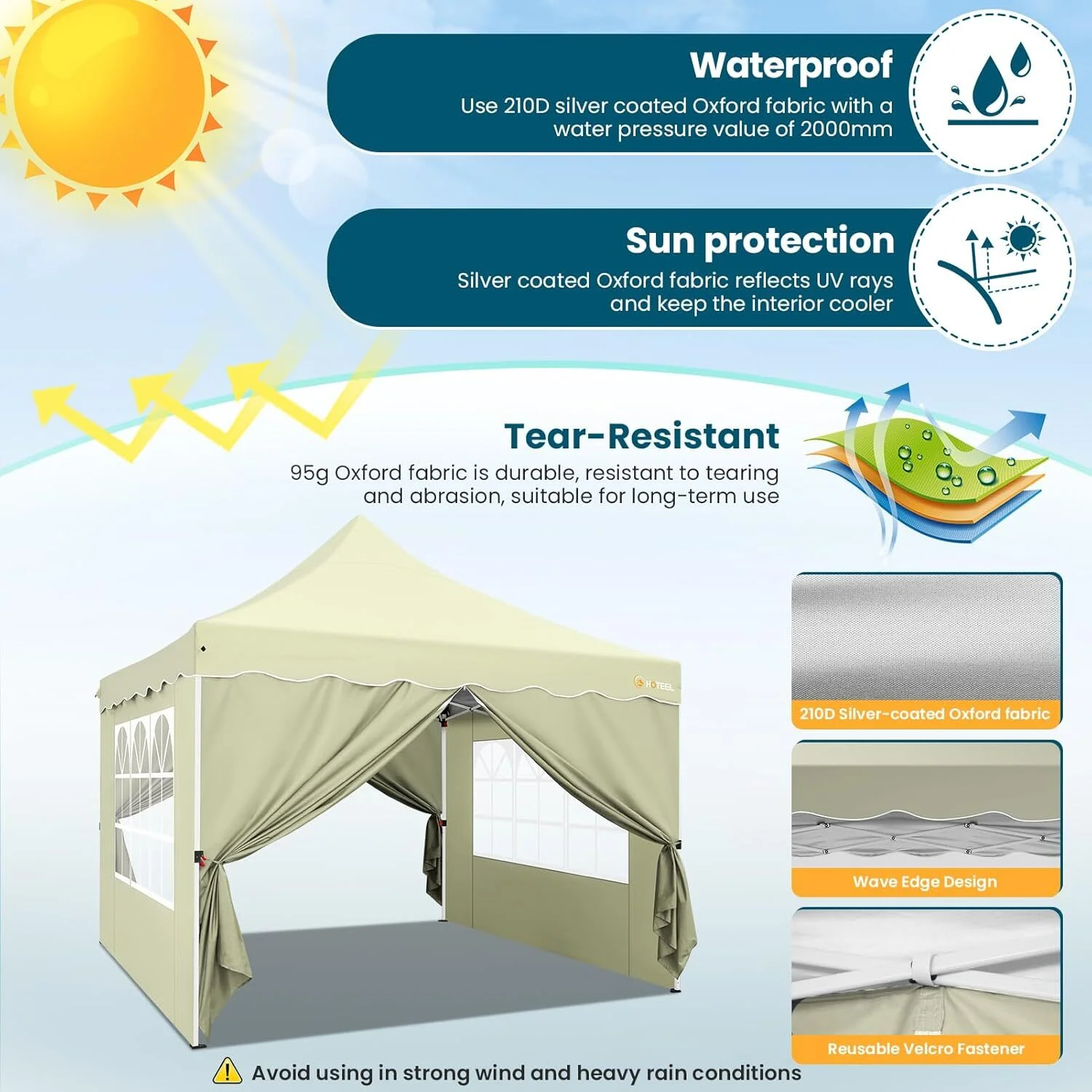 SANOPY 10' x 20' Pop up Canopy Party Tent with 6 Removable Sidewalls, Wave Eave Outdoor Waterproof Patio Gazebo Tent with Carry Bag, Backyards Camping Picnics, Black - Image 44