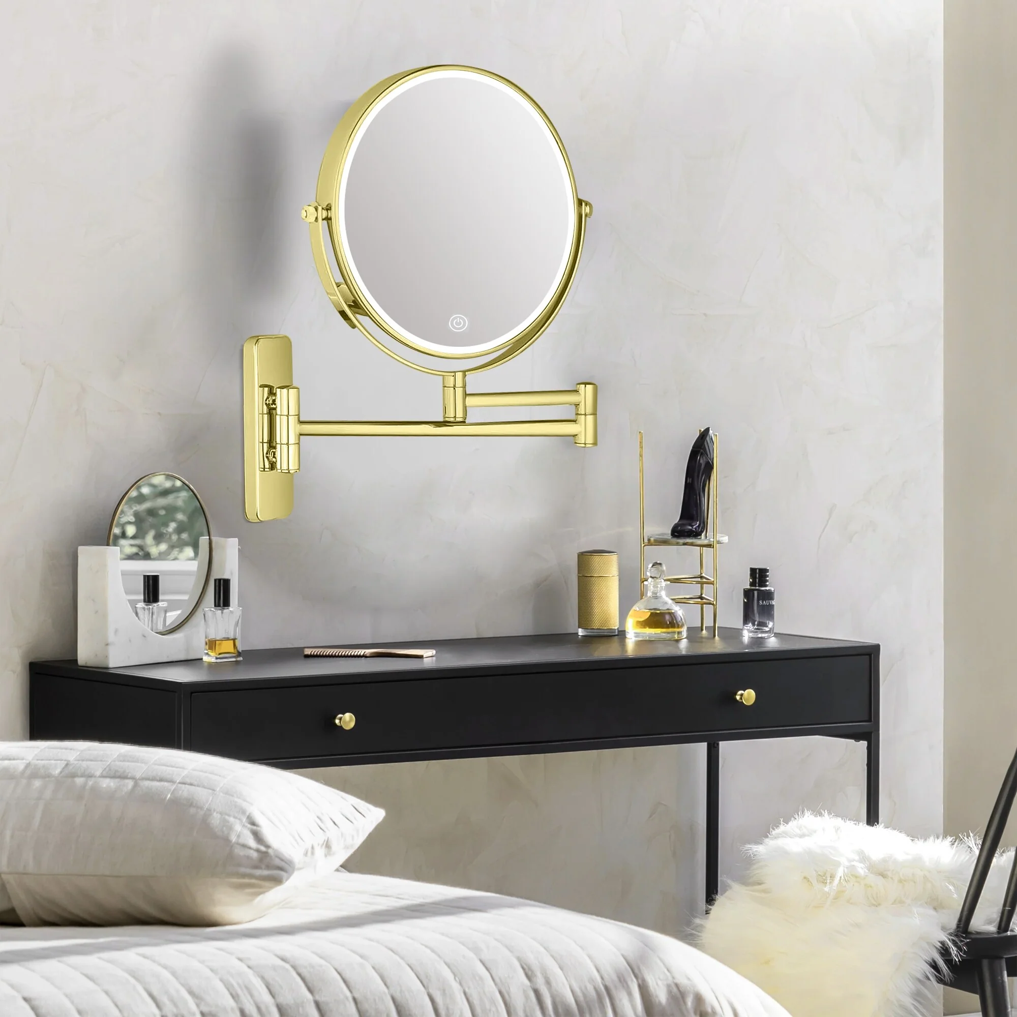 8 Inch Round Wall Mounted Makeup Mirror, Rechargeable, 1X/10X Magnification, 3-Color LED Lights - Image 11