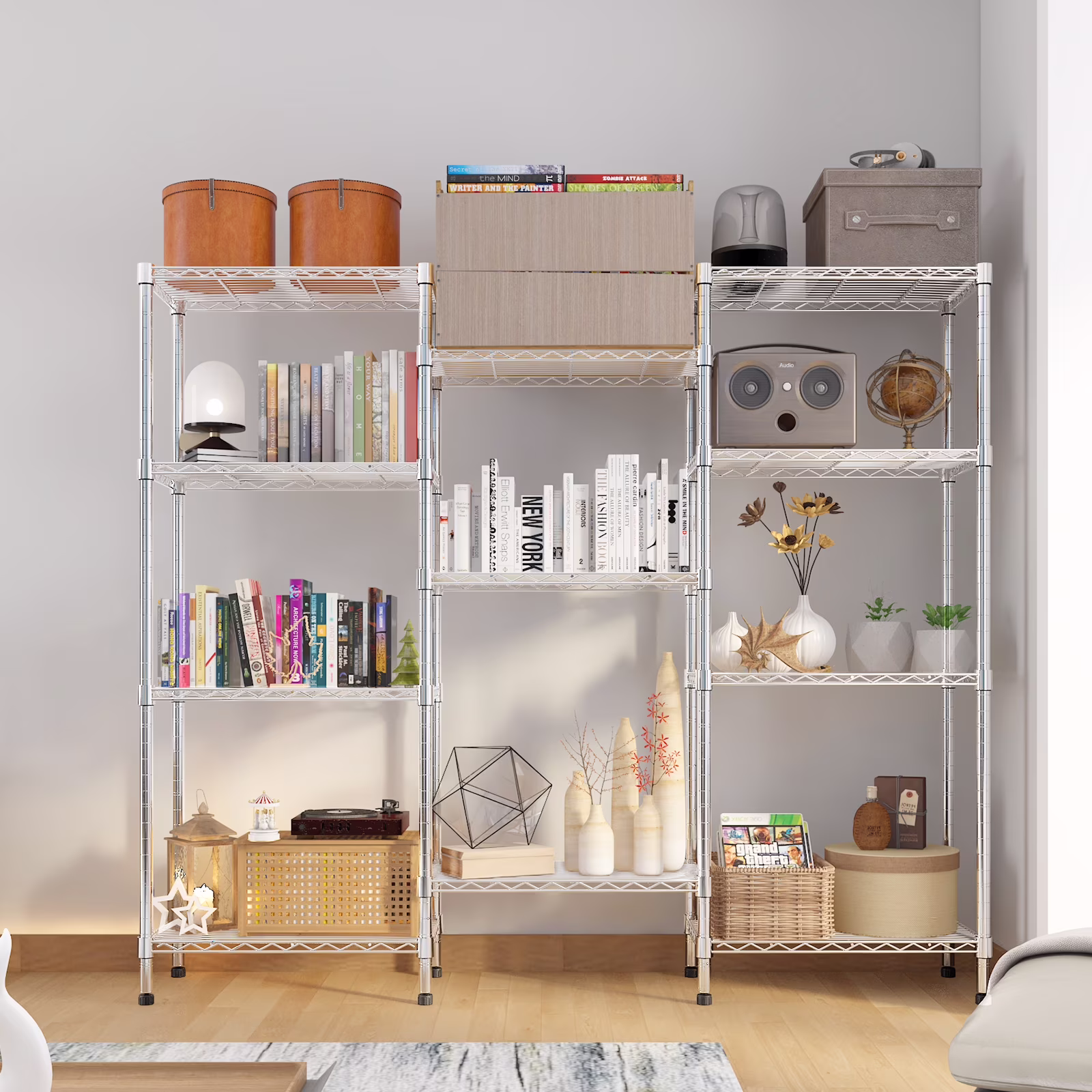 Zimtown Heavy Duty Storage Shelves, 63"W Wire Shelving Unit, Adjustable 4 Tier Metal Shelves Organizer Silver for Pantry Kitchen Basement, 1500 lbs Capacity