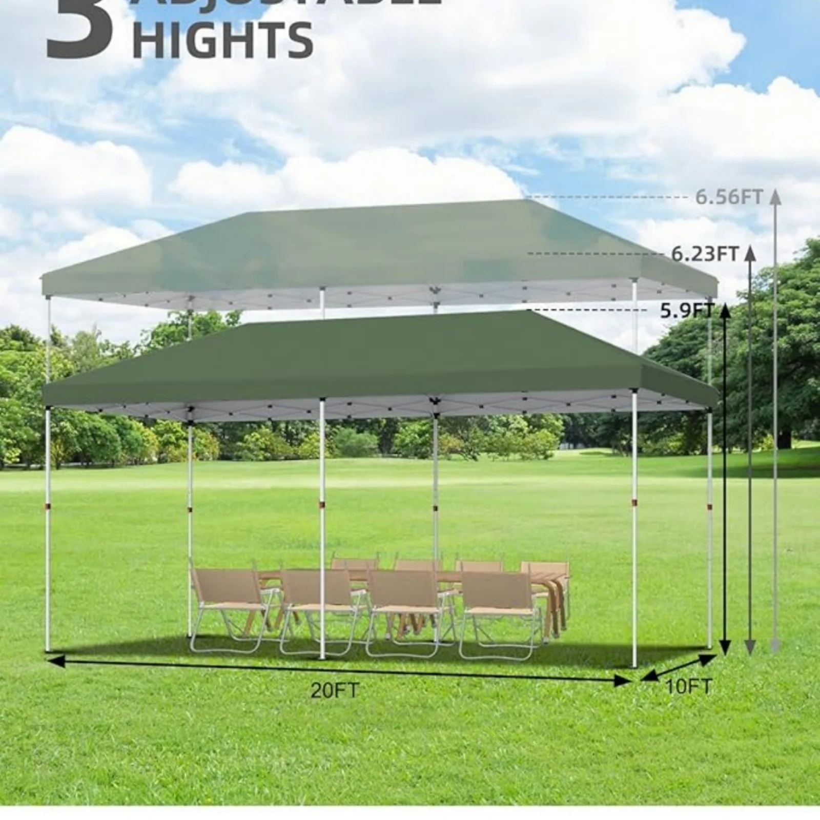 10' x 20' Pop Up Canopy Tent for Outdoor, Portable Instant Commercial Canopy for Patio, Backyard, Garden, Lawn, Outdoor Activities - Image 8