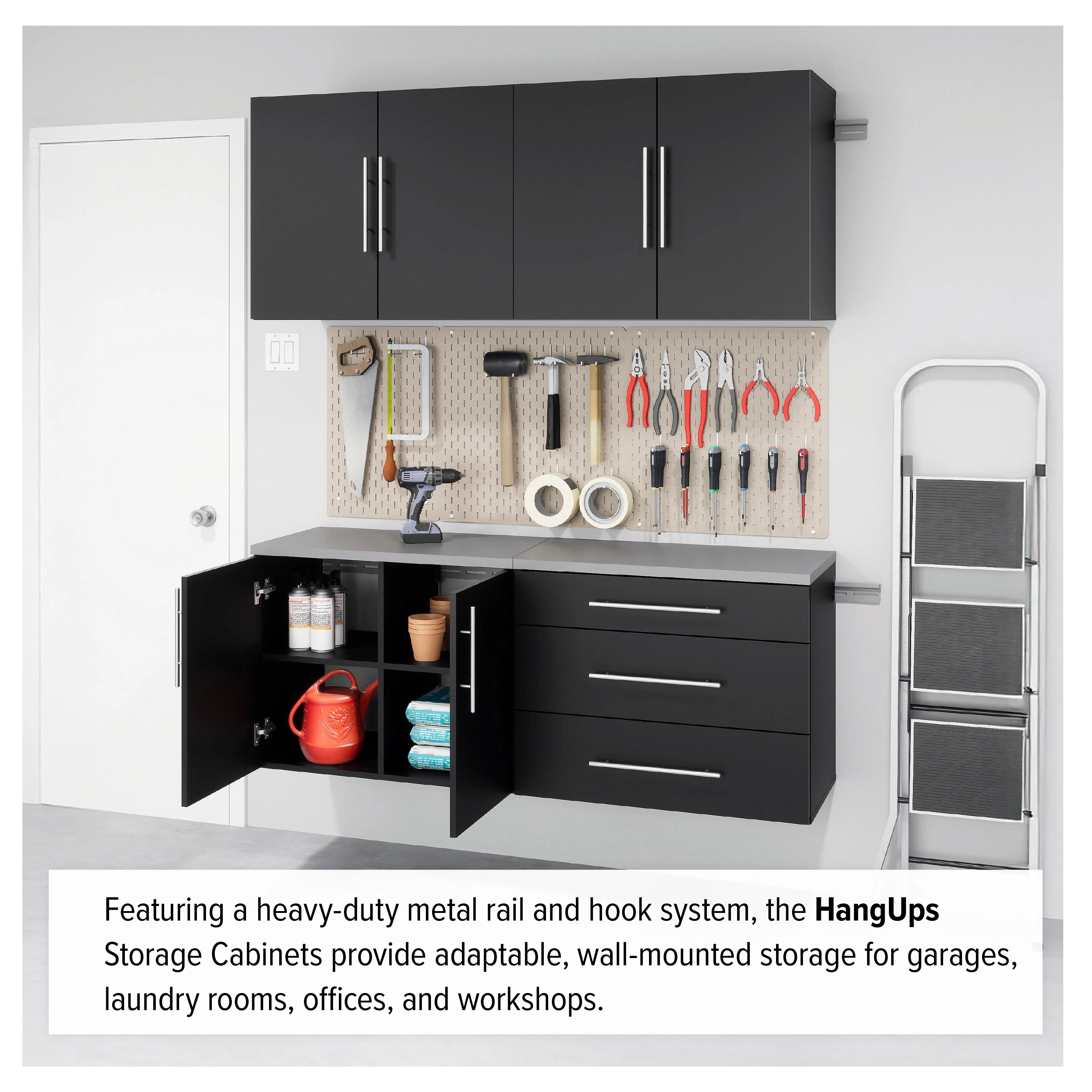 Prepac HangUps 30" Upper Wooden Garage Storage Cabinet in Black - Image 7