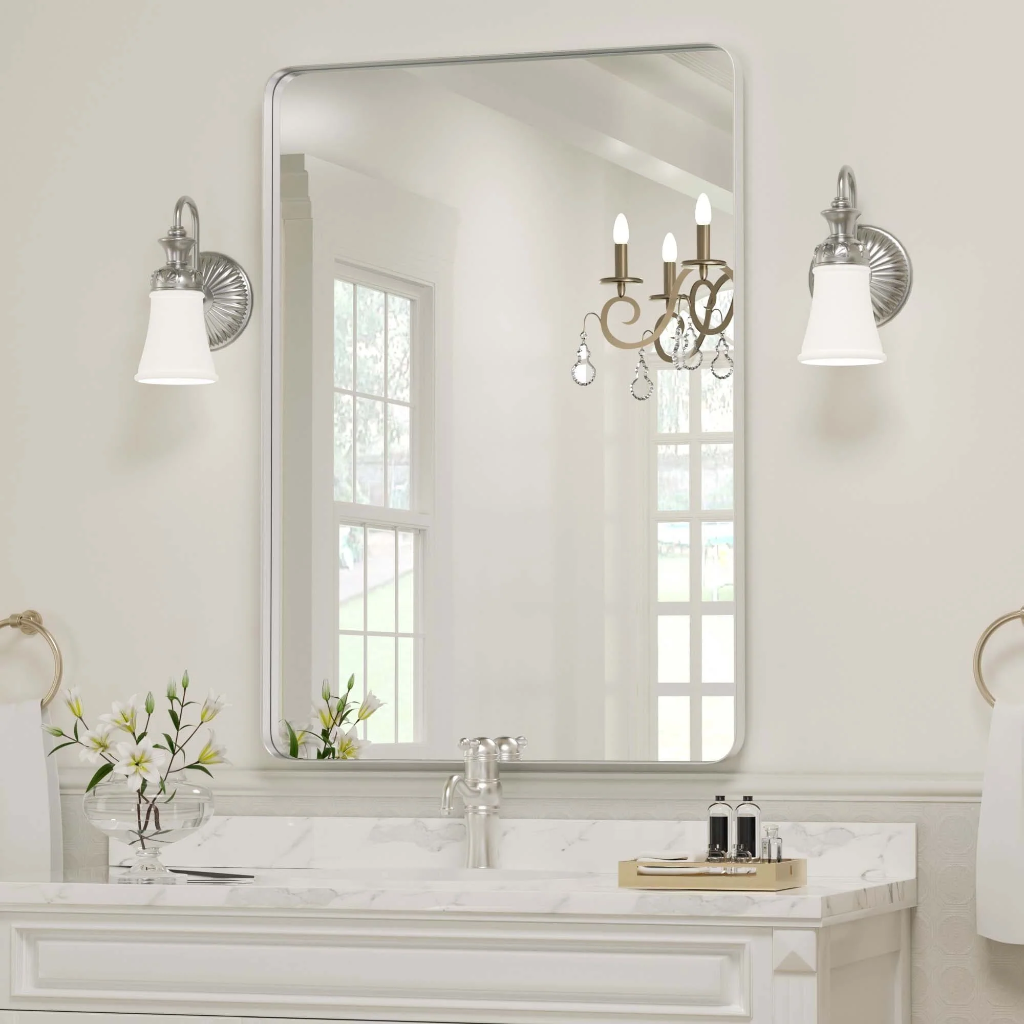 Wall Mirror Vanity Mirror, Bathroom Mirror with Rounded Corners, 1 Piece - Image 4