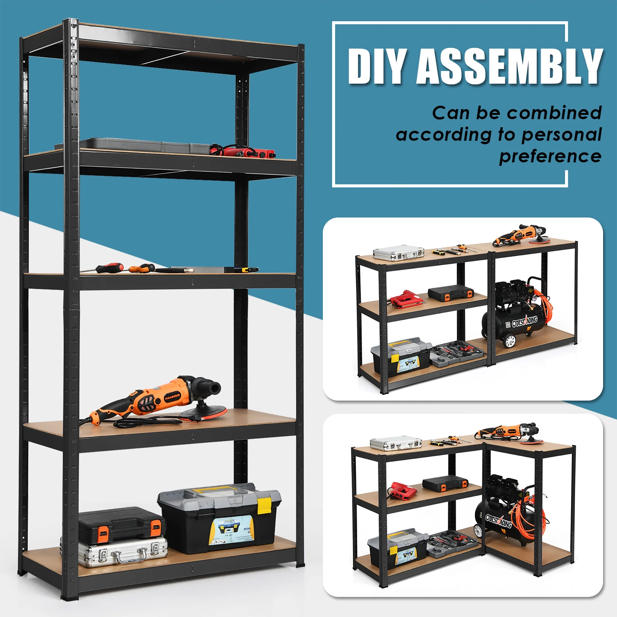 Costway 2PCS 72'' Heavy Duty Storage Shelf Steel Metal Garage Rack 5 Level Adjustable Blue - Image 27