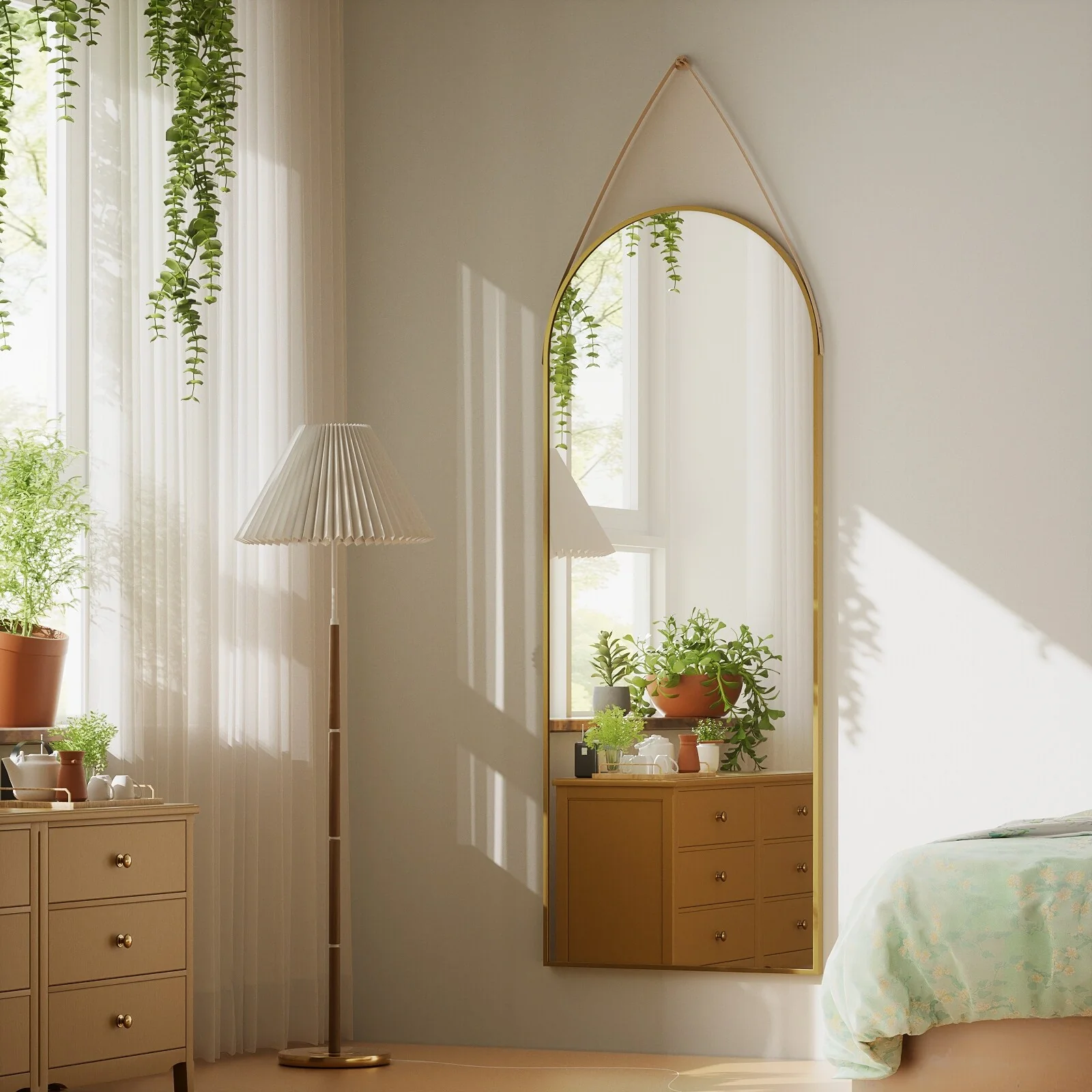 48 x 16 Inch Full Length Wall Mirror with Leather Strap, Hanging Full Body Mirror for Bedroom, Entryway and Home Decor - Image 7