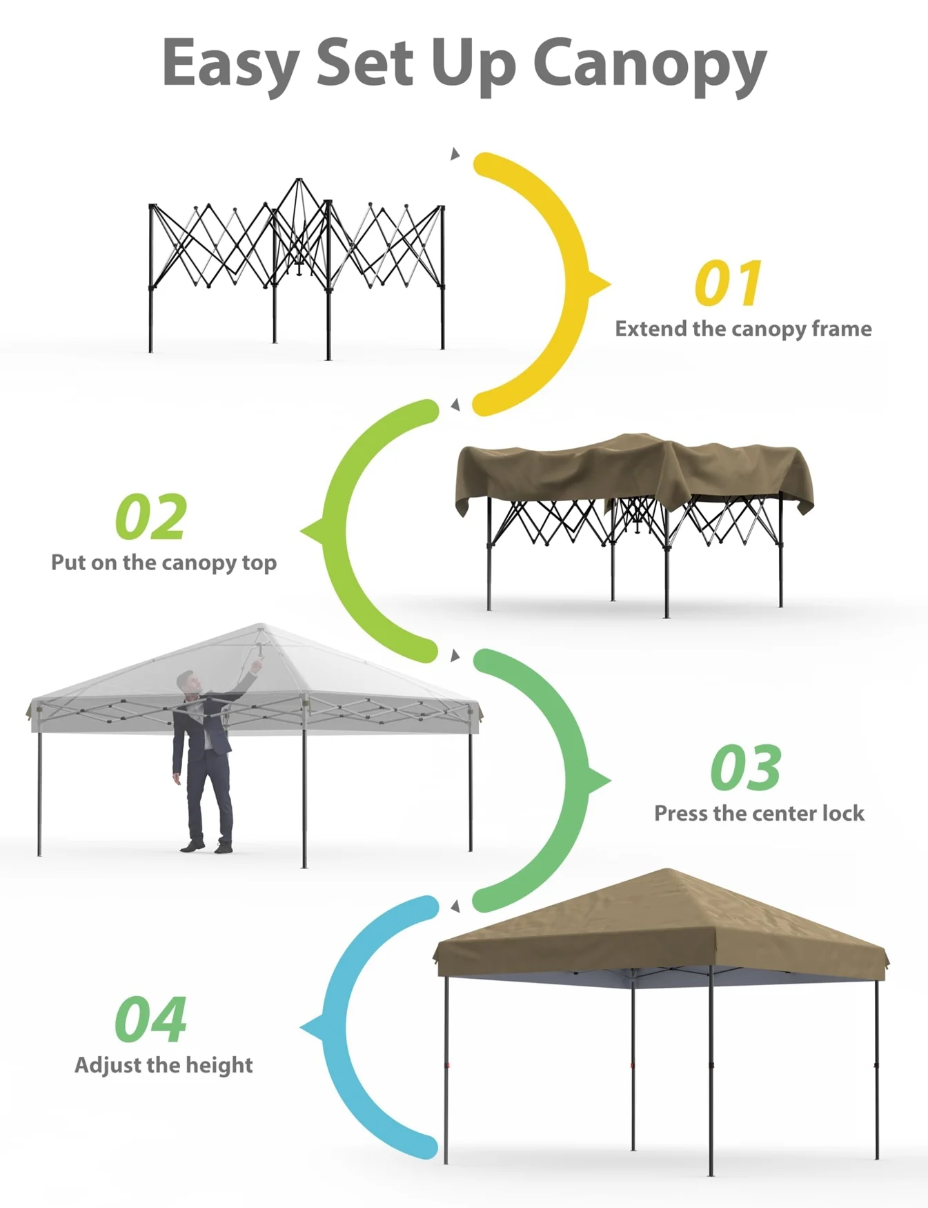 Arigeas Pop Up Canopy Tent 10'x10' with Adjustable Height, Easy Outdoor Sun Shade Shelter for Party, Event, Patio - Image 11