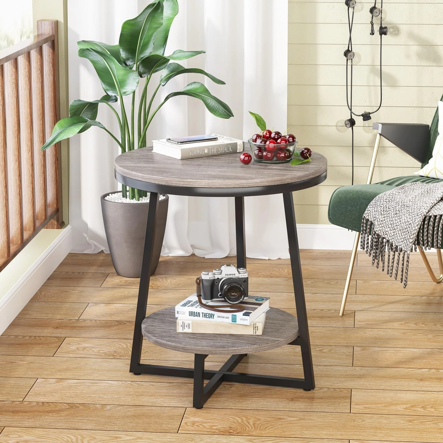 Industrial Round End Table, Small Side Table and Accent Coffee Table for Living Room and Bedroom - Image 10